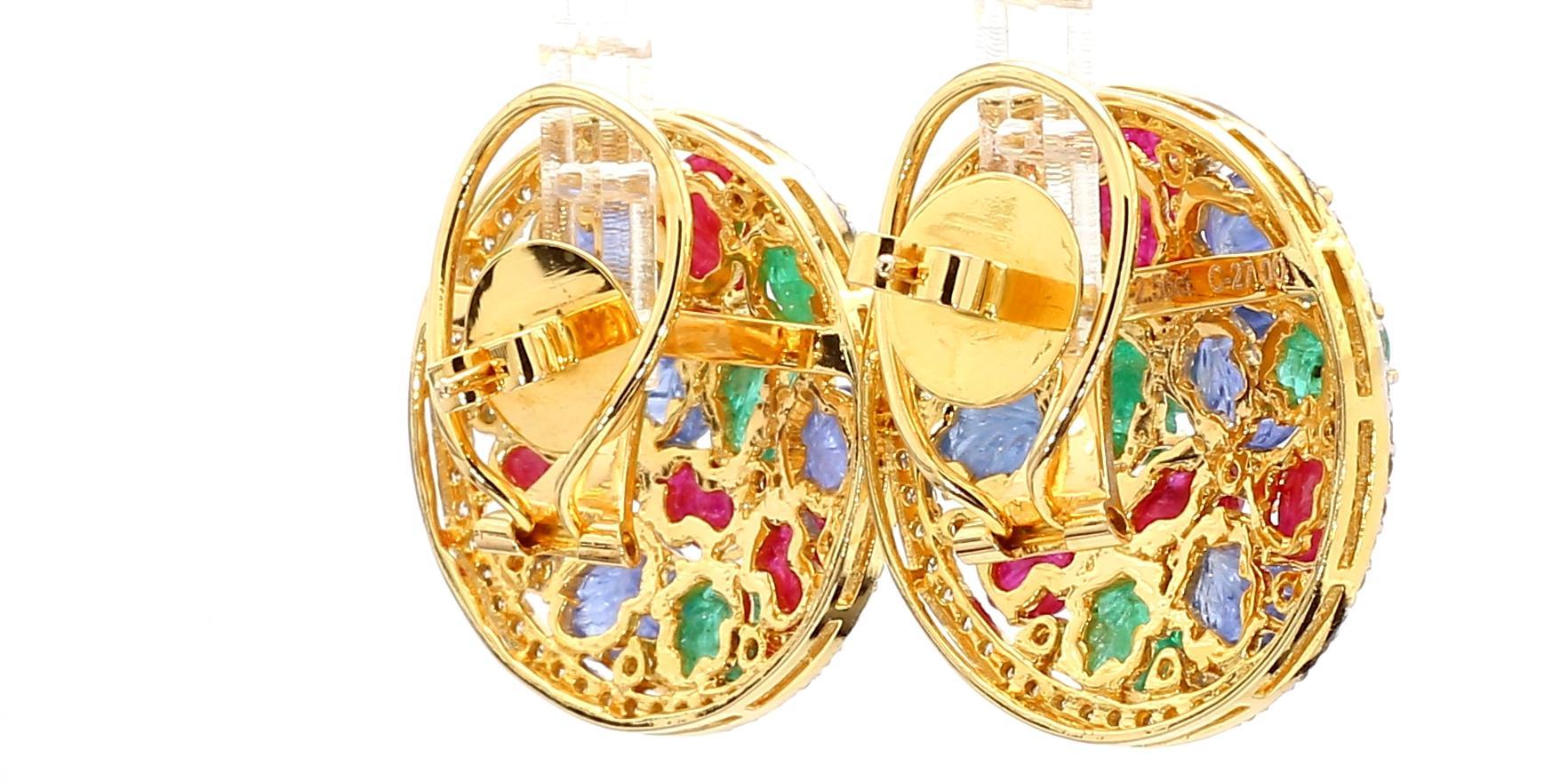 7 Carat Sapphire, Emerald, Ruby and 5 Carat Diamond 18K Gold Earrings For Sale 1
