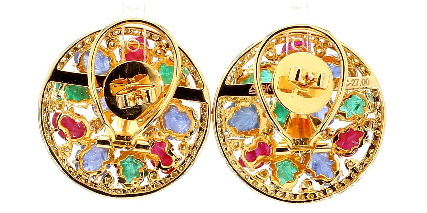 7 Carat Sapphire, Emerald, Ruby and 5 Carat Diamond 18K Gold Earrings For Sale 2