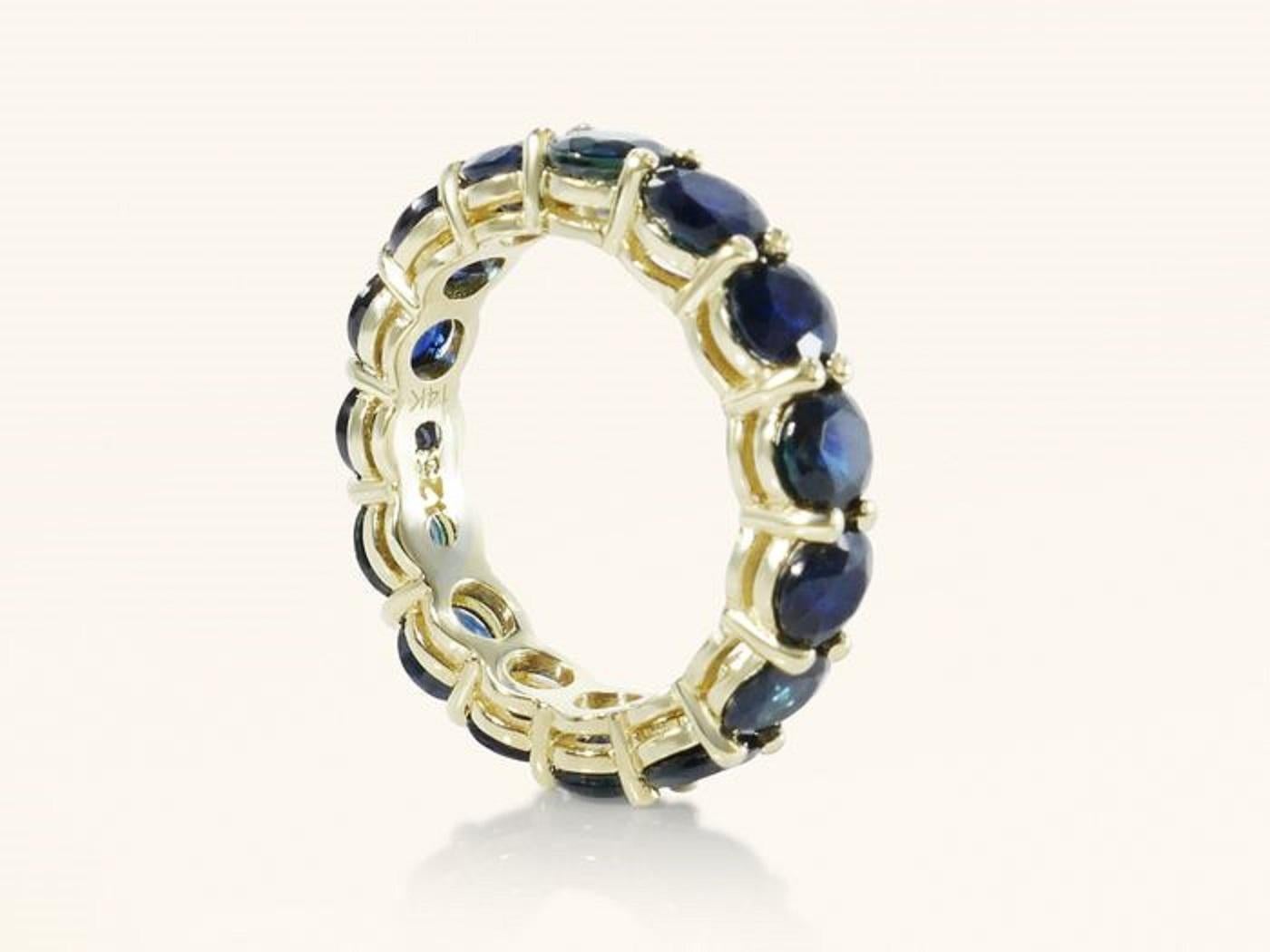 Art Deco 7 Carat Sapphire Ring, Blue Sapphire Eternity Band, 14 Karat Yellow Gold Band