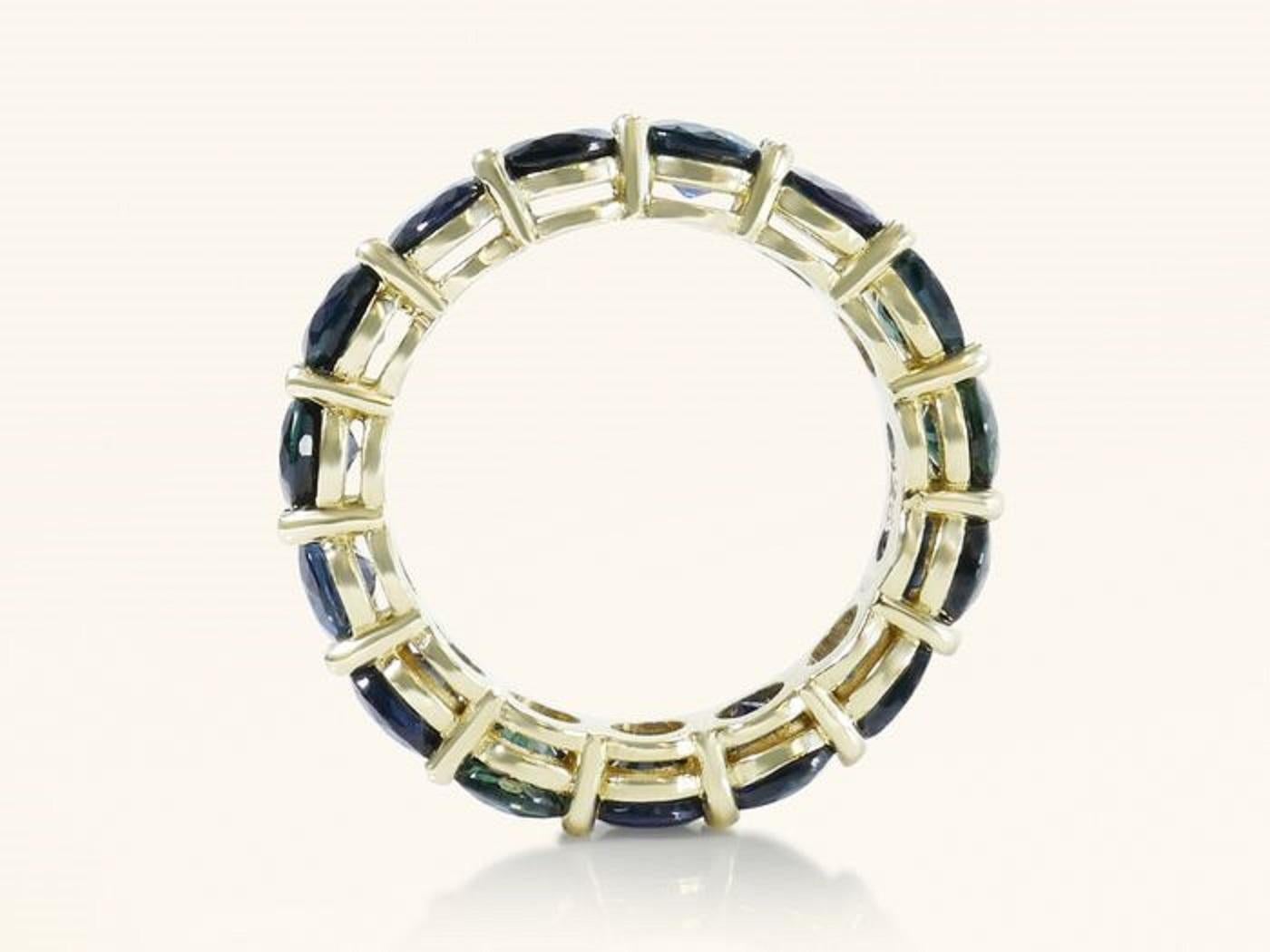 7 Carat Sapphire Ring, Blue Sapphire Eternity Band, 14 Karat Yellow Gold Band In New Condition In Ramat Gan, IL