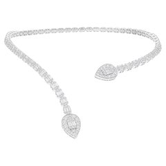 Collier ras du cou en or blanc 18k avec diamant baguette taille brillant de 7,02 carats SI/H