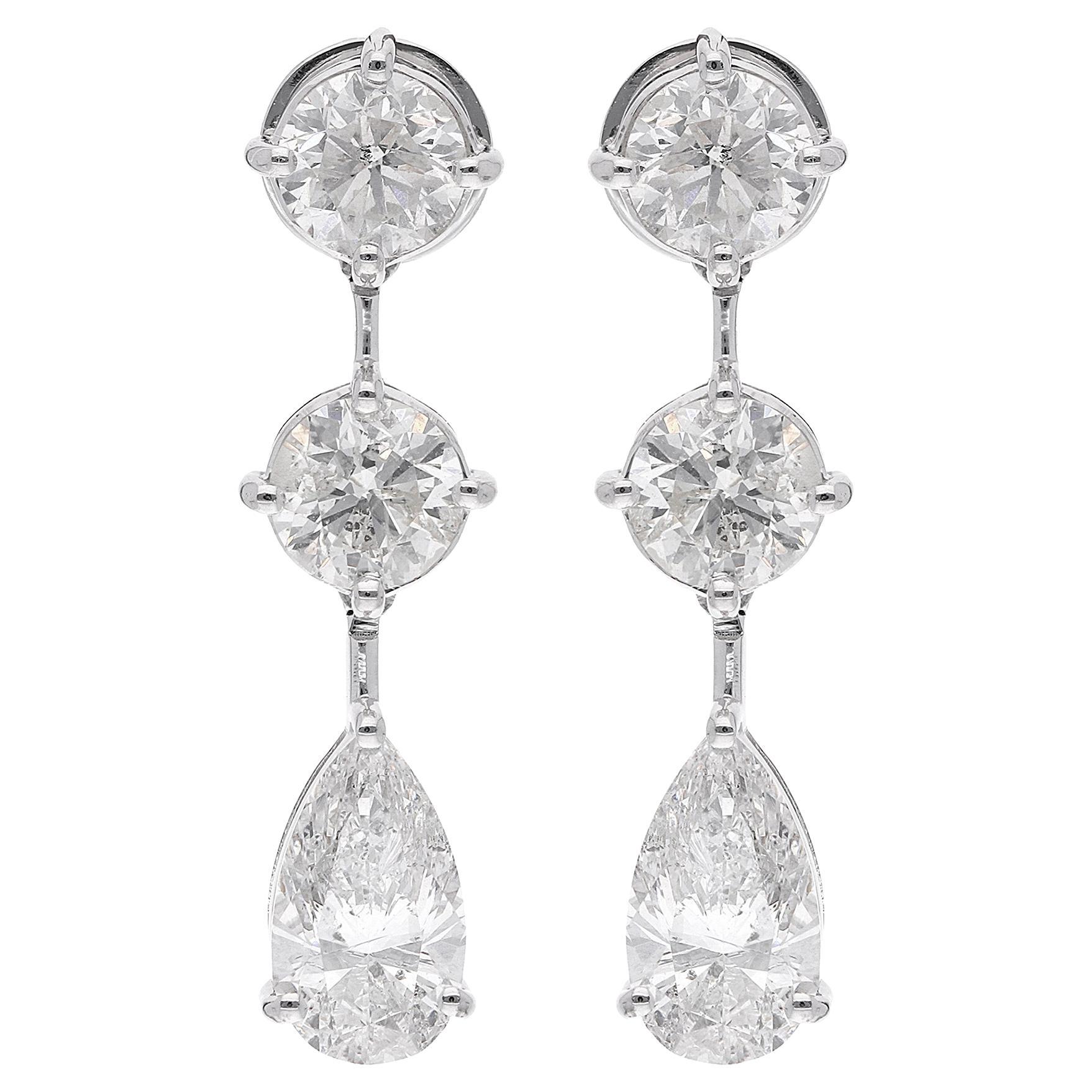 7 Carat SI Clarity HI Color Diamond Dangle Earrings 14 Karat White Gold Jewelry