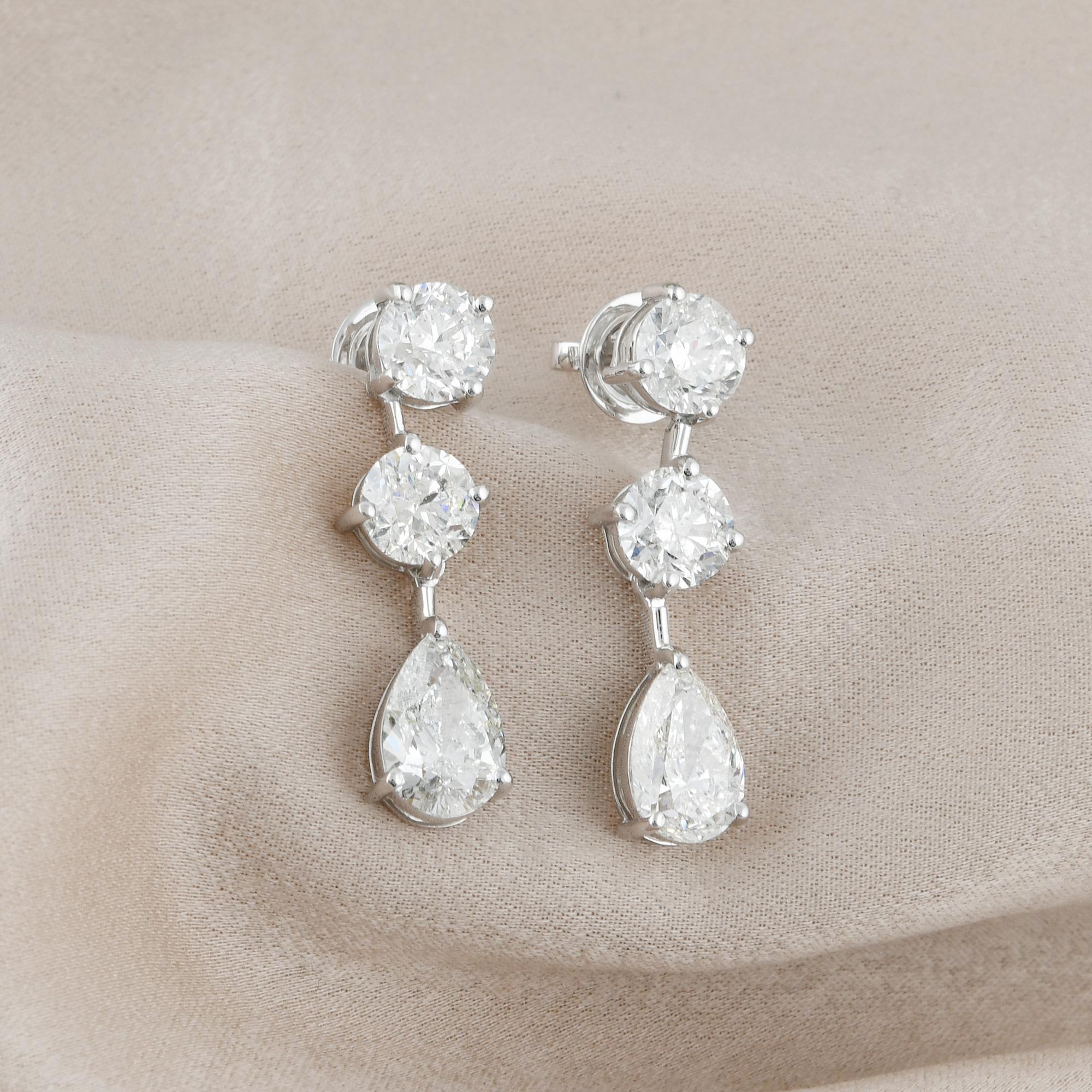 Pear Cut 7 Carat SI Clarity HI Color Diamond Dangle Earrings 18 Karat White Gold Jewelry For Sale