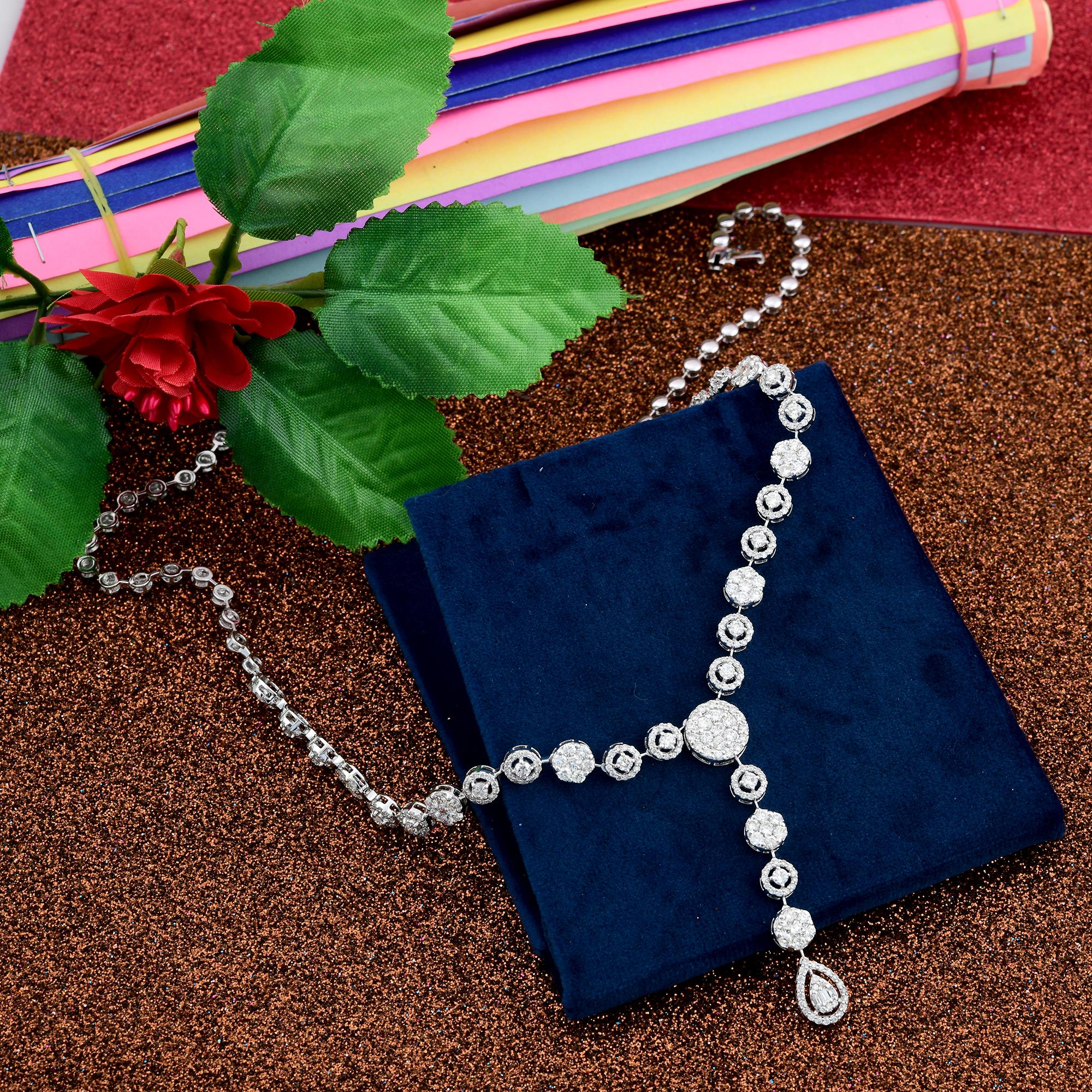 Modern 7 Carat SI Clarity HI Color Diamond Lariat Necklace 18 Karat White Gold Jewelry For Sale
