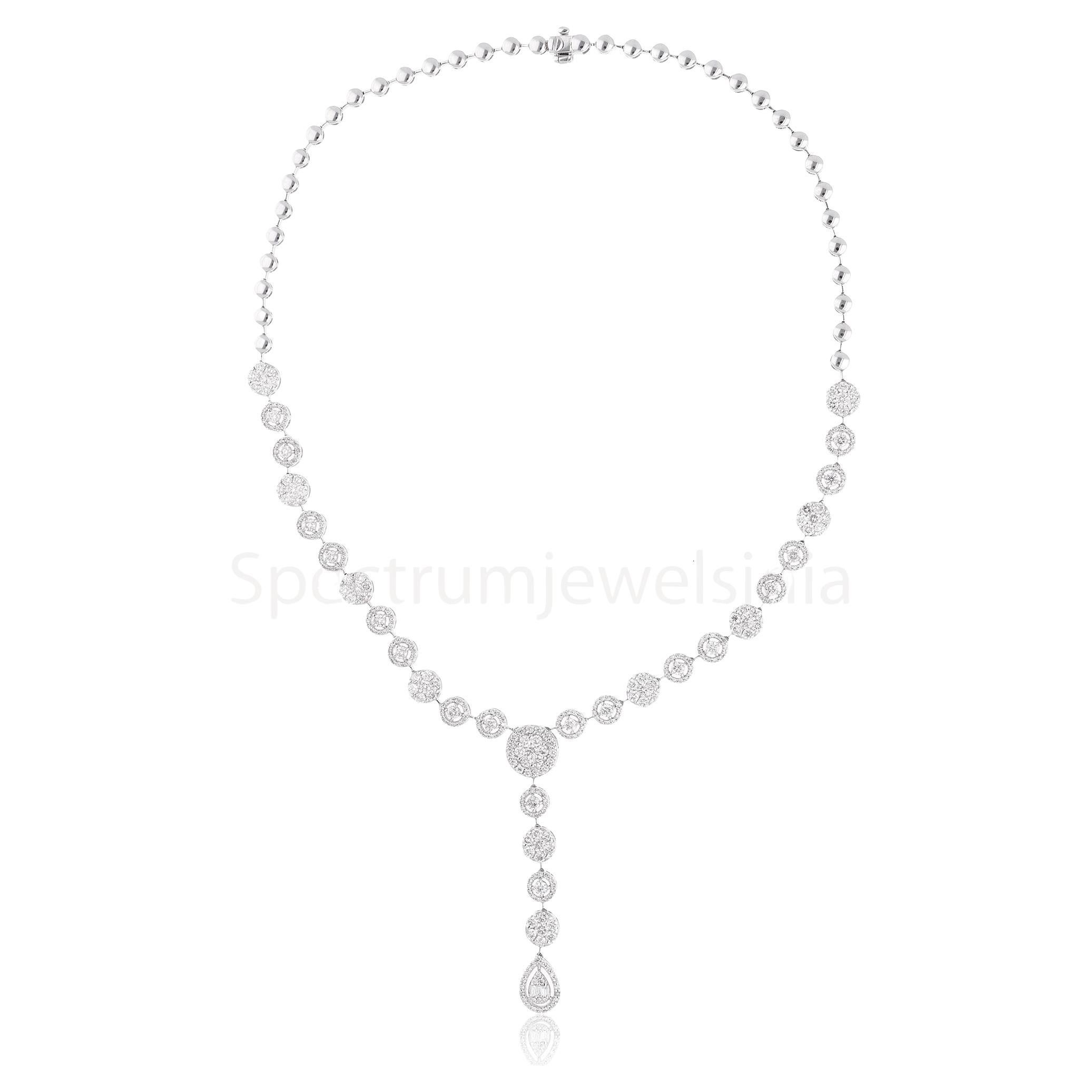 7 Carati SI Chiarezza HI Colore Collana Lariat di Diamanti Gioielli in Oro Bianco 18 Carati in vendita