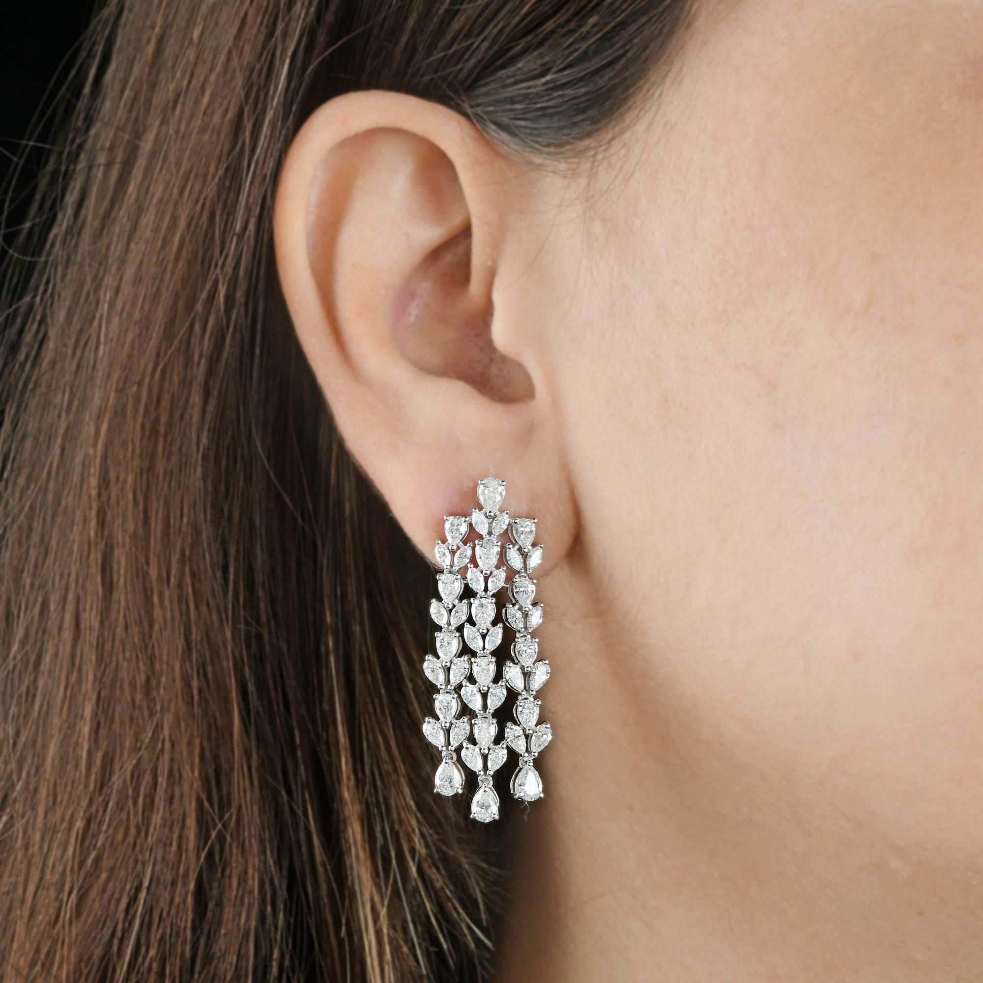 7 Karat SI Reinheit HI Farbe Birnen-Diamant-Kronleuchter-Ohrringe 18 Karat Weißgold (Moderne) im Angebot
