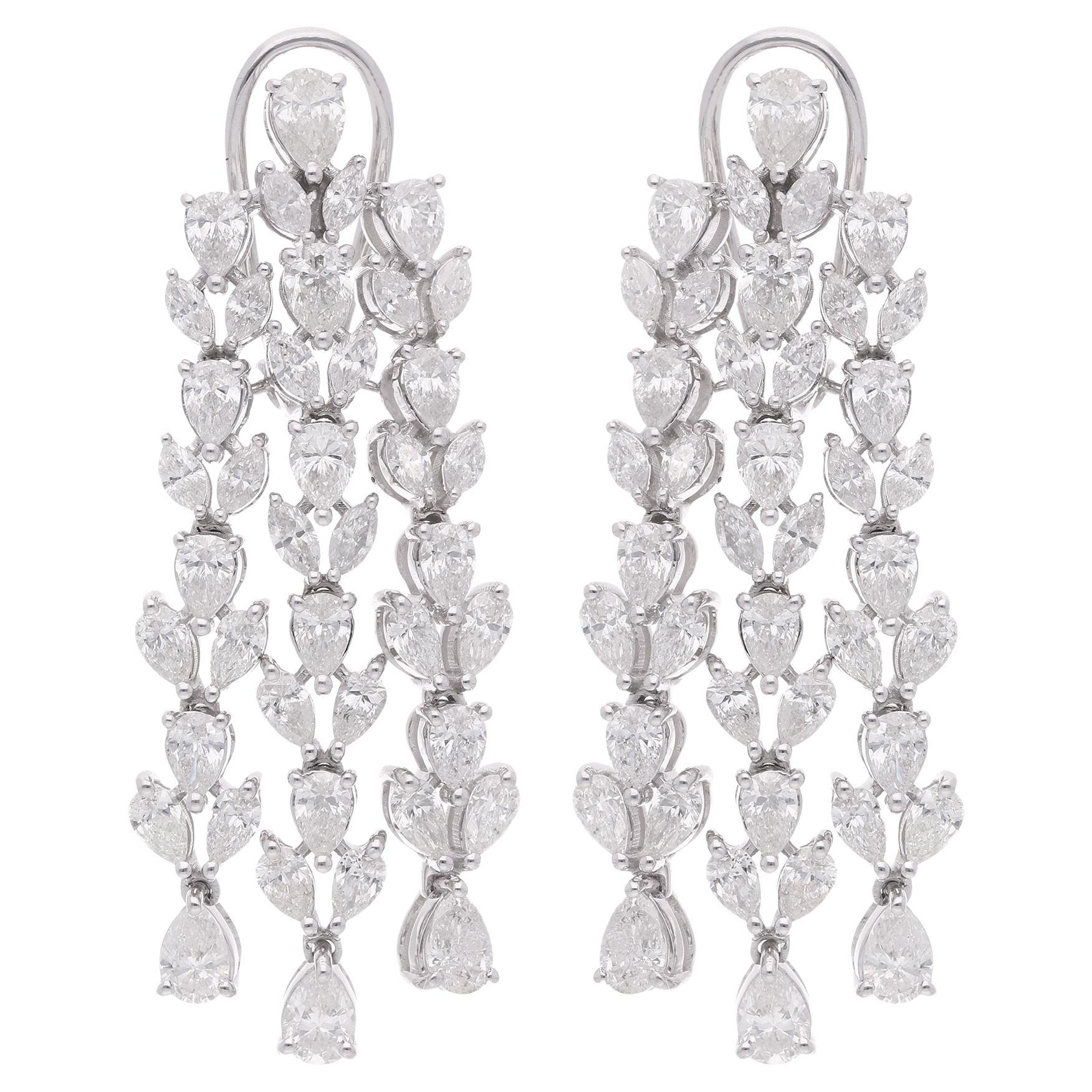 Boucles d'oreilles chandelier en diamant poire de 7 Carat SI Clarity HI Color en or blanc 18 carats