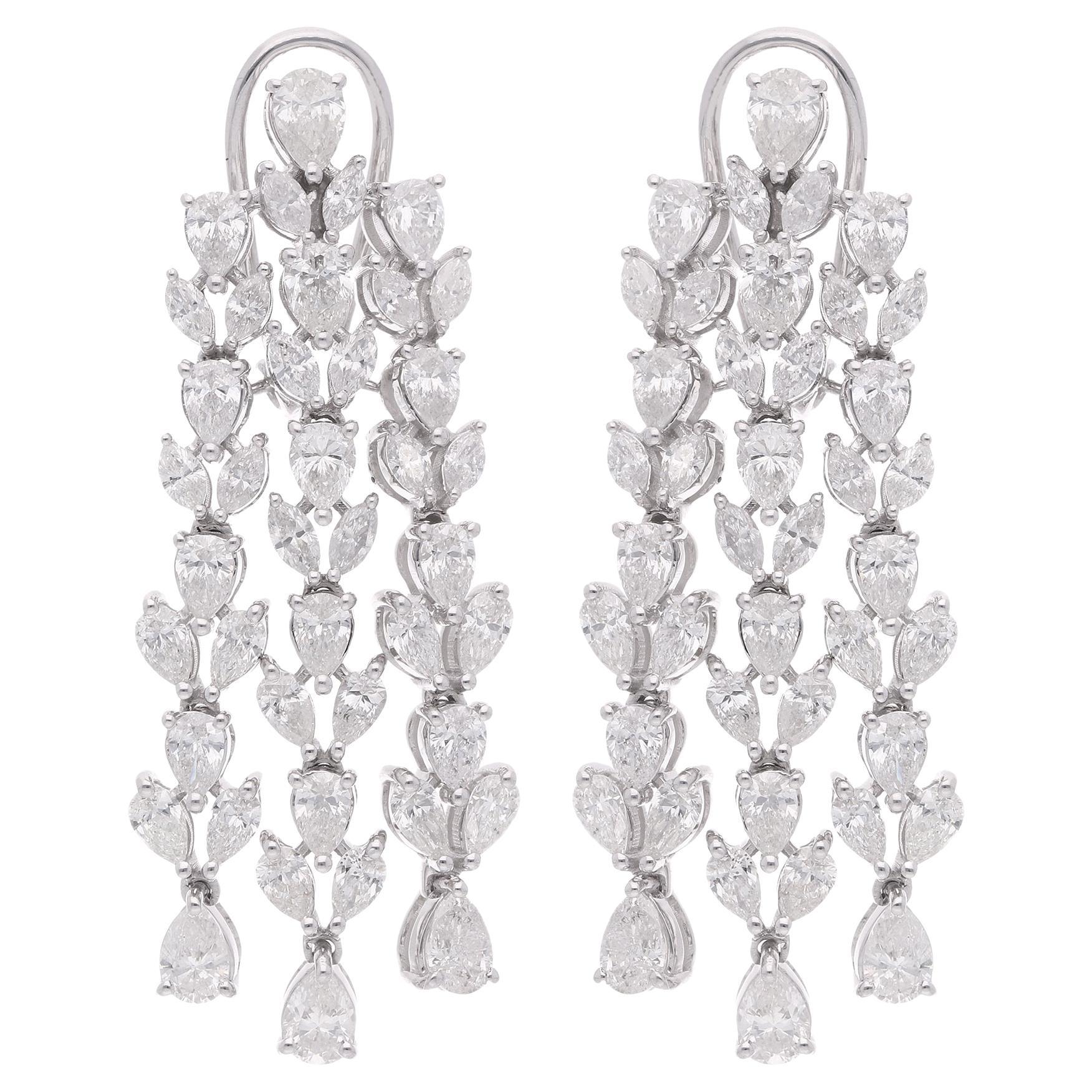 7 Carat SI Clarity HI Color Pear Diamond Chandelier Earrings 18 Karat White Gold