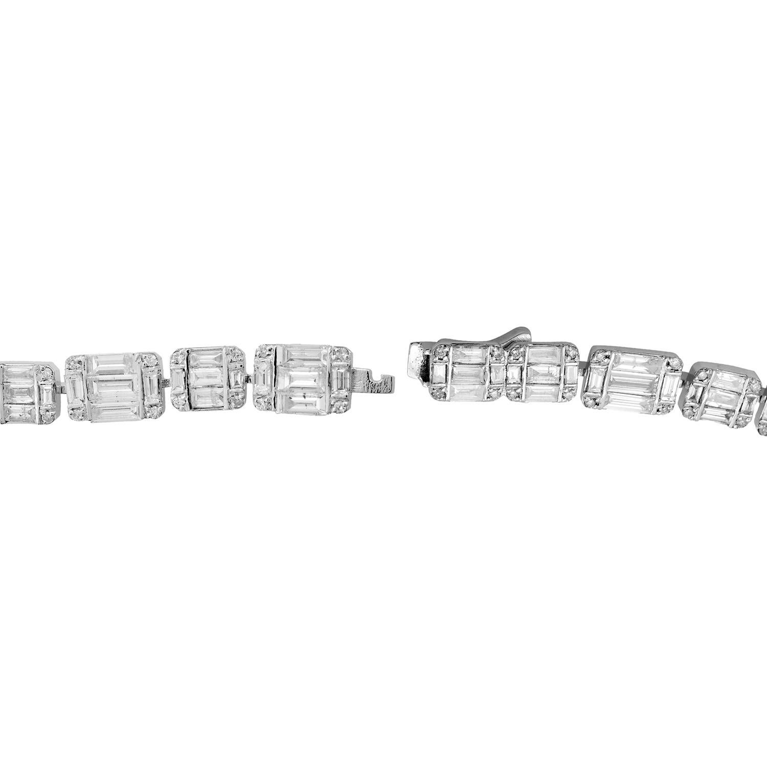 Item Code :- CN-9103
Gross Wt. :- 13.83 grams
18k White Gold Wt. :- 12.39 grams
Diamond Wt. :- 7.20 Ct. ( AVERAGE DIAMOND CLARITY SI1-SI2 & COLOR H-I )
Bracelet Length :- 7 Inch
✦ Sizing
.....................
We can adjust most items to fit your