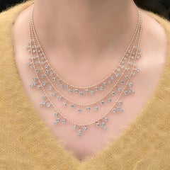 7 Carat SI/HI Diamond Drops 14 Karat Rose Gold Multi-Strand Layered Necklace