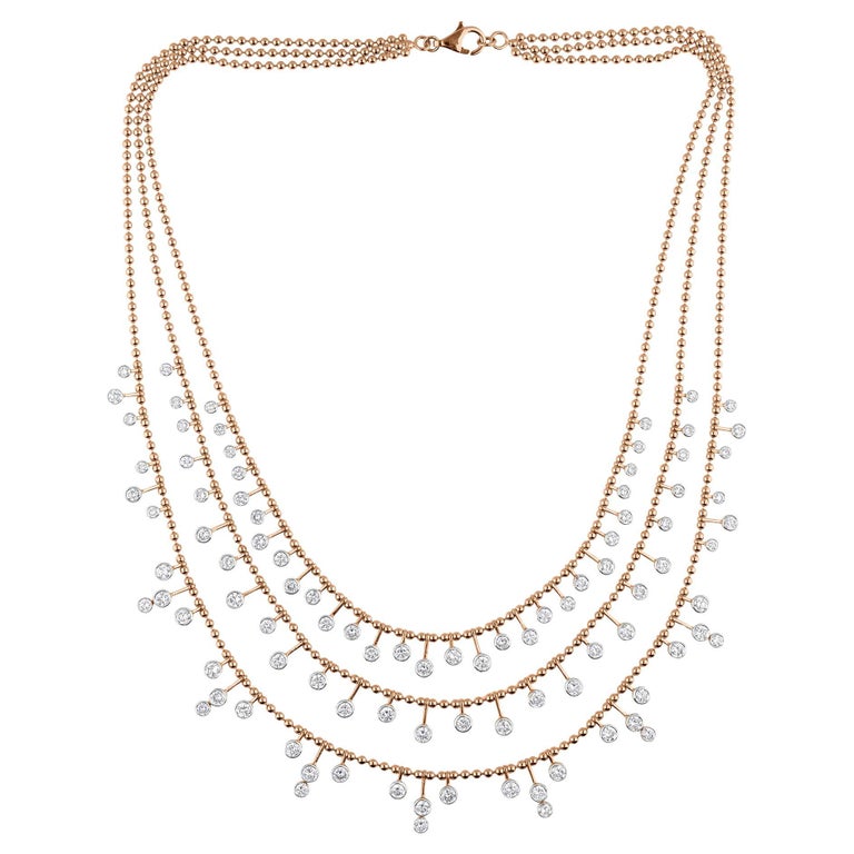 Collana Oro Rosa Carati Collana Oro Carati Carati SI/HI Gocce Di Diamante  In Oro Rosa 14k