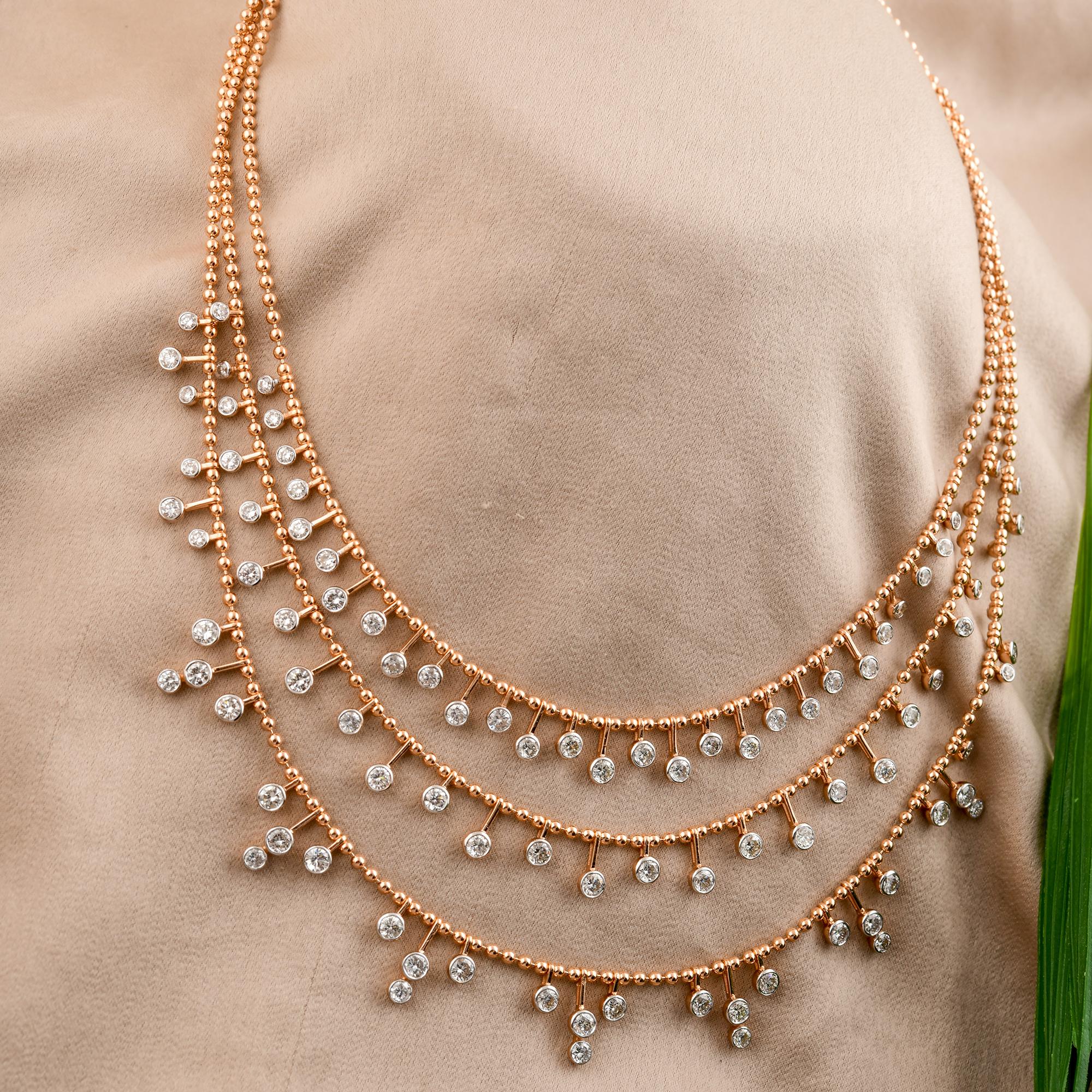 7 Carat SI/HI Diamond Drops 18k Rose Gold Multi-Strand Layered Necklace Gift In New Condition For Sale In Diera, Dubai