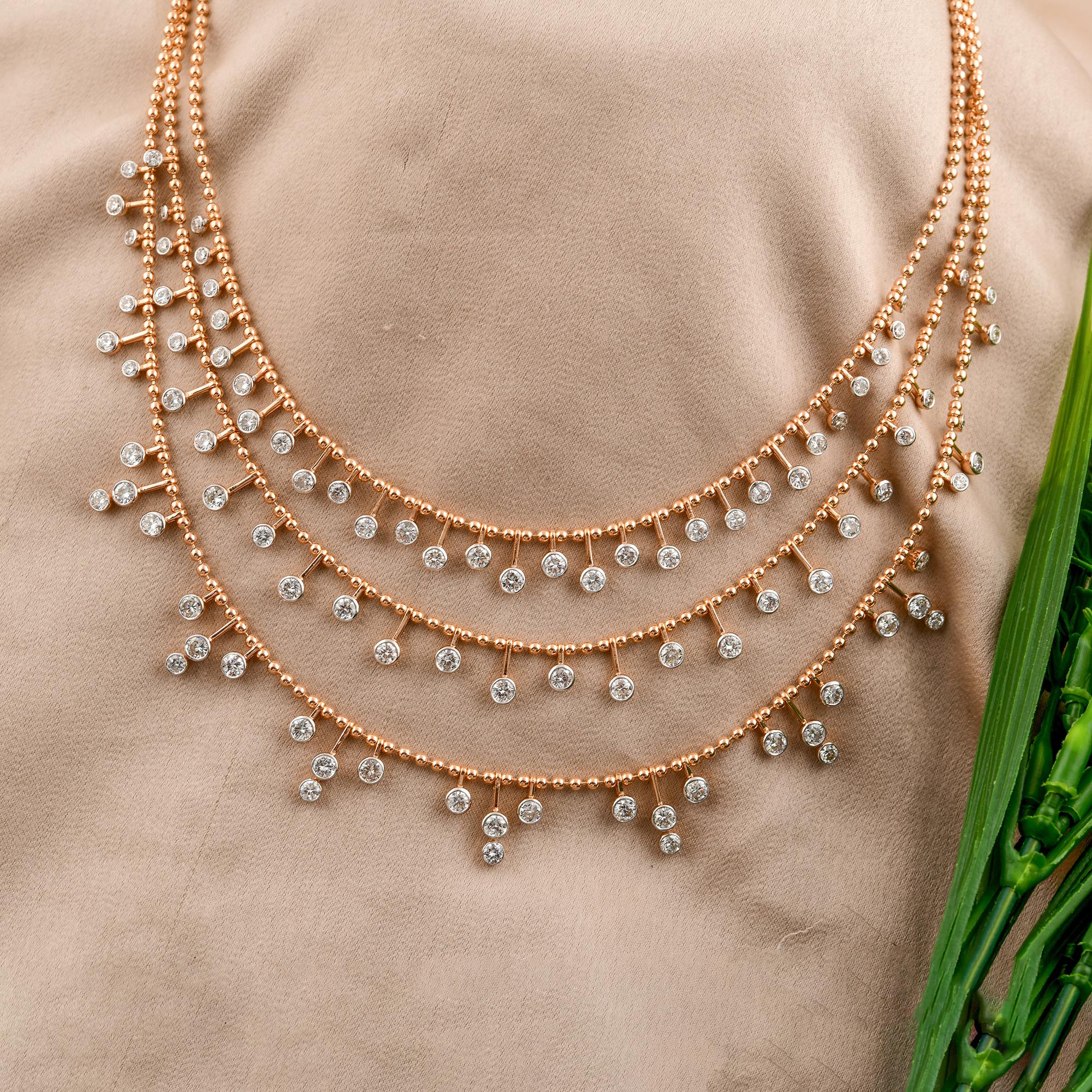 7 Carat SI/HI Diamond Drops 18k Rose Gold Multi-Strand Layered Necklace Gift For Sale 1