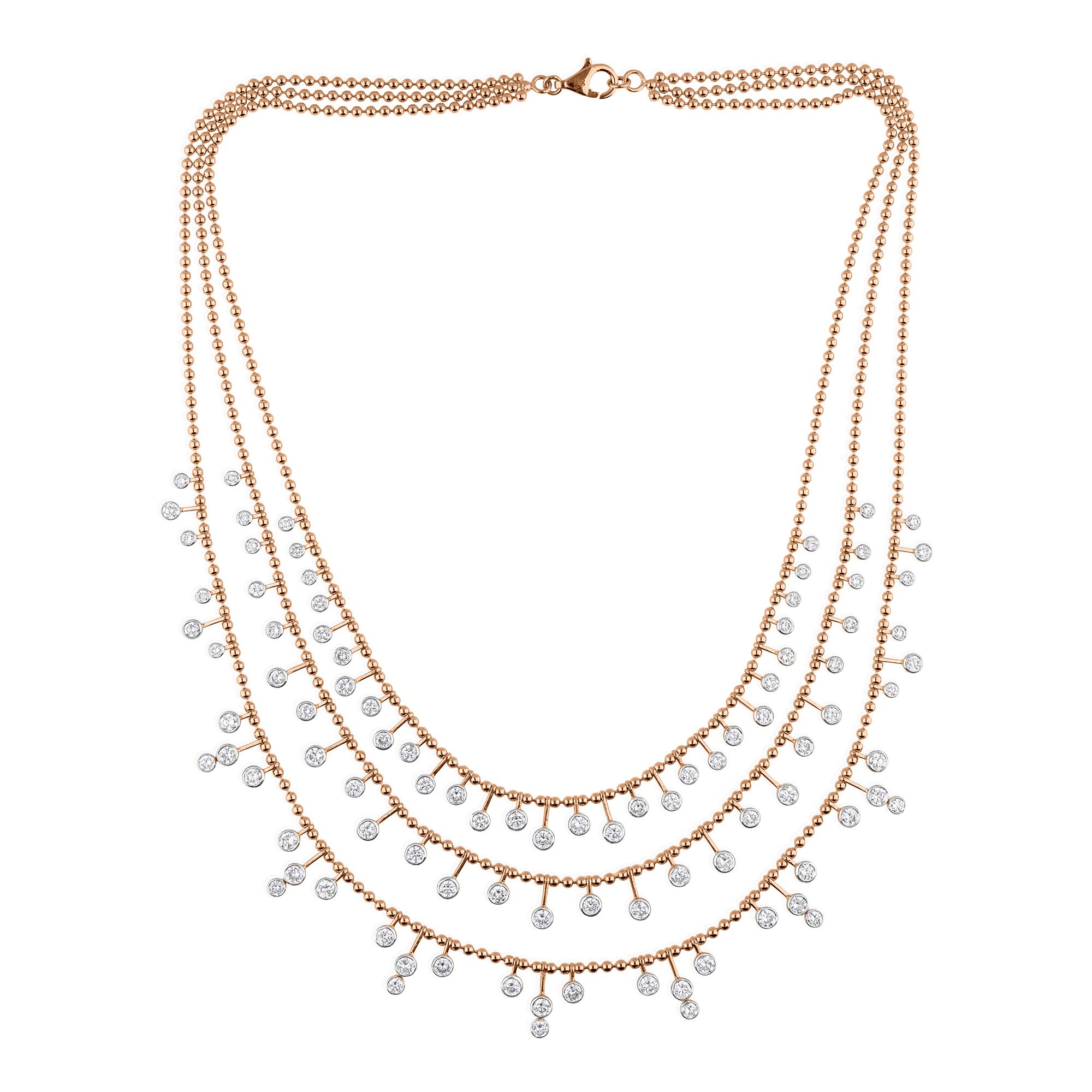7 Carat SI/HI Diamond Drops 18k Rose Gold Multi-Strand Layered Necklace Gift For Sale 2