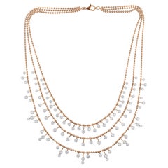 7 Carat SI/HI Diamond Drops 18k Rose Gold Multi-Strand Layered Necklace Gift