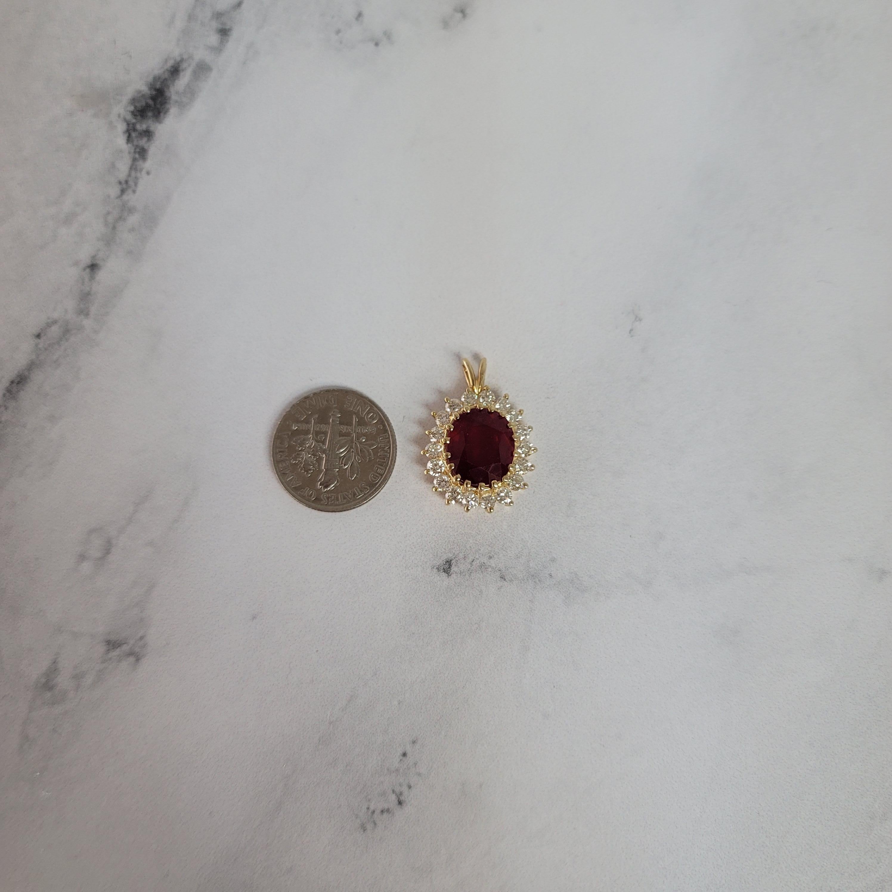 7 Carat Treated Oval Ruby Diamond Halo Necklace In New Condition For Sale In Sugar Land, TX