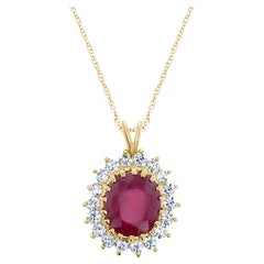 7 Carat Treated Oval Ruby Diamond Halo Necklace