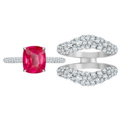 7 Carat Vibrant Pink Mahenge Spinel Diamonds 18 Karat White Gold Dual Rings 