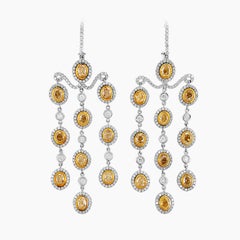7 Carat Yellow and White Diamond Chandelier Drop Earrings Set In White Gold.