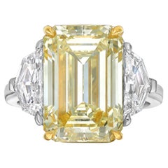 7 Carat Yellow Emerald Cut Diamond Three Stone Engagement Ring