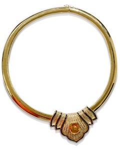 7 Carat Yellow Sapphire with Blue Sapphires and Diamonds on Snake Chain