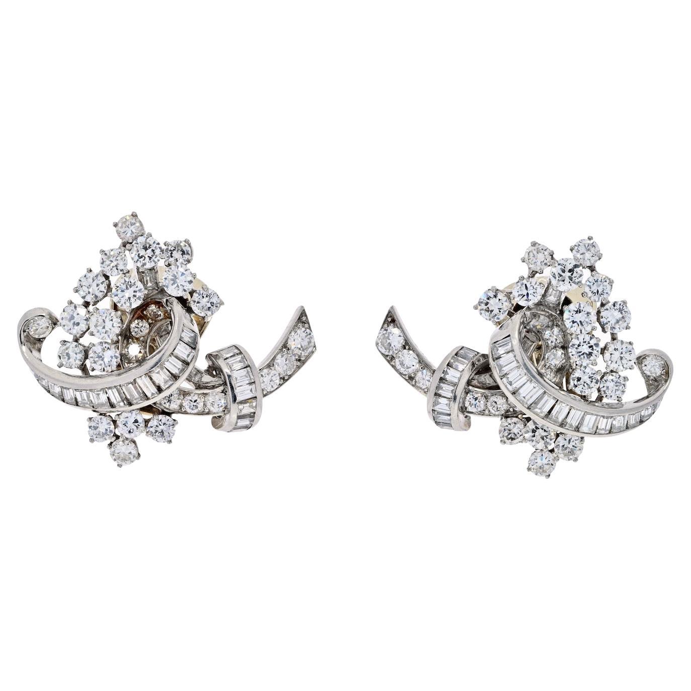 5.32 Carat Diamond and Platinum Clip Earrings For Sale at 1stDibs 532