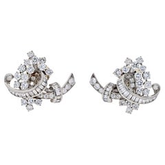 7 Carats 1950's Artsy Diamond Cluster Platinum Clip Earrings