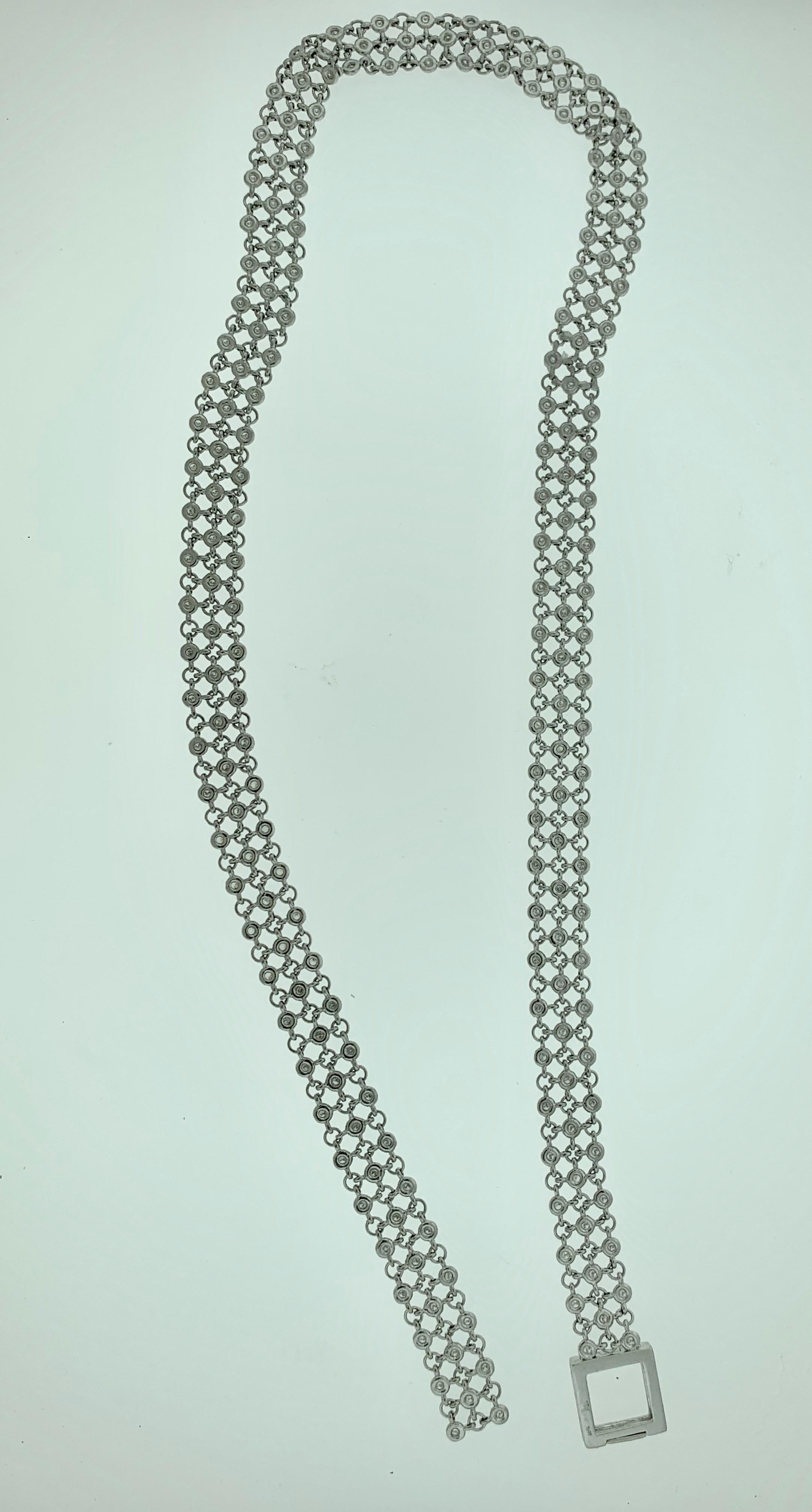 7 Carat Diamond 18 Karat White Gold Y Necklace Diamond by Yard Triple Chain In Excellent Condition In New York, NY