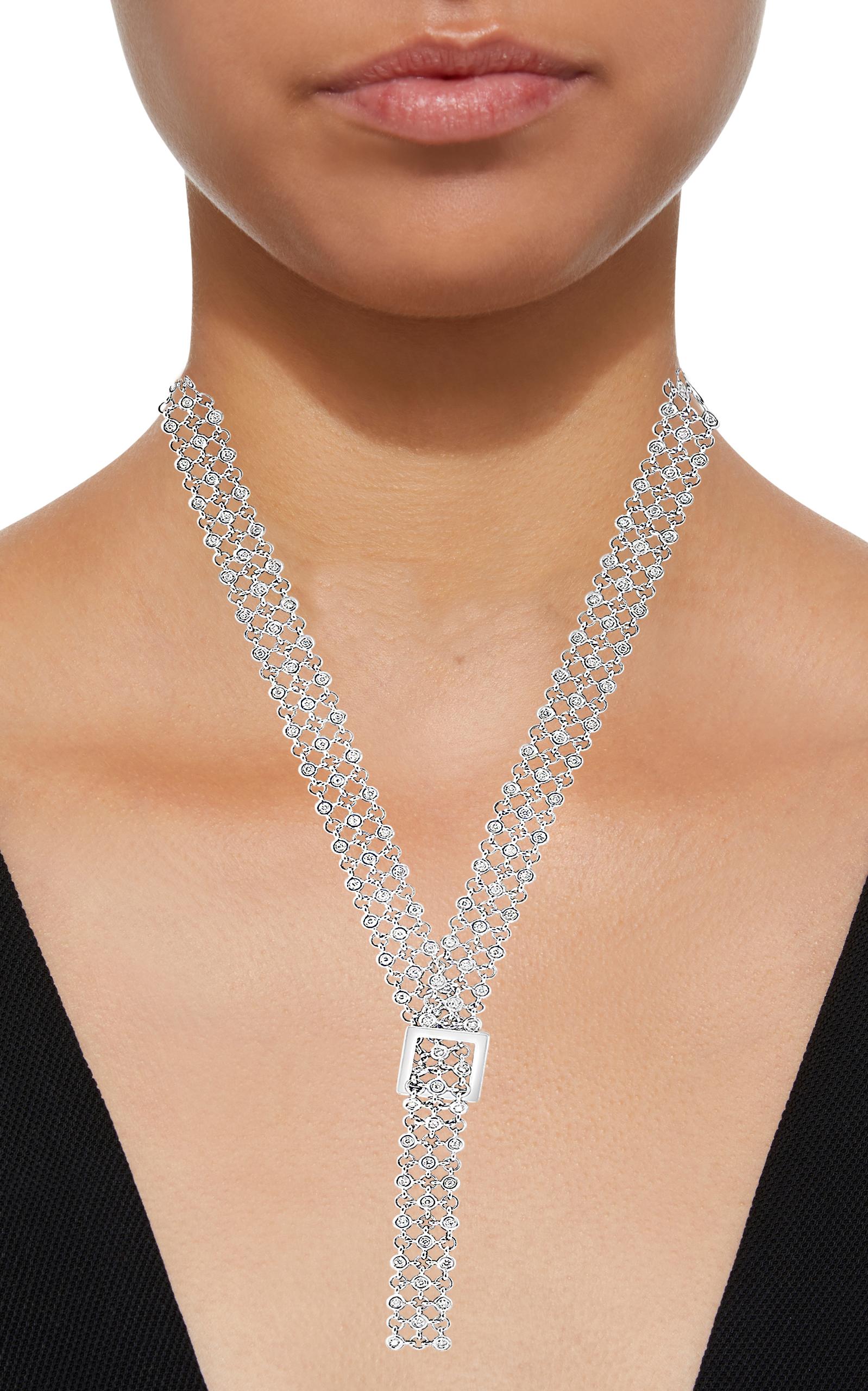 7 Carat Diamond 18 Karat White Gold Y Necklace Diamond by Yard Triple Chain 4
