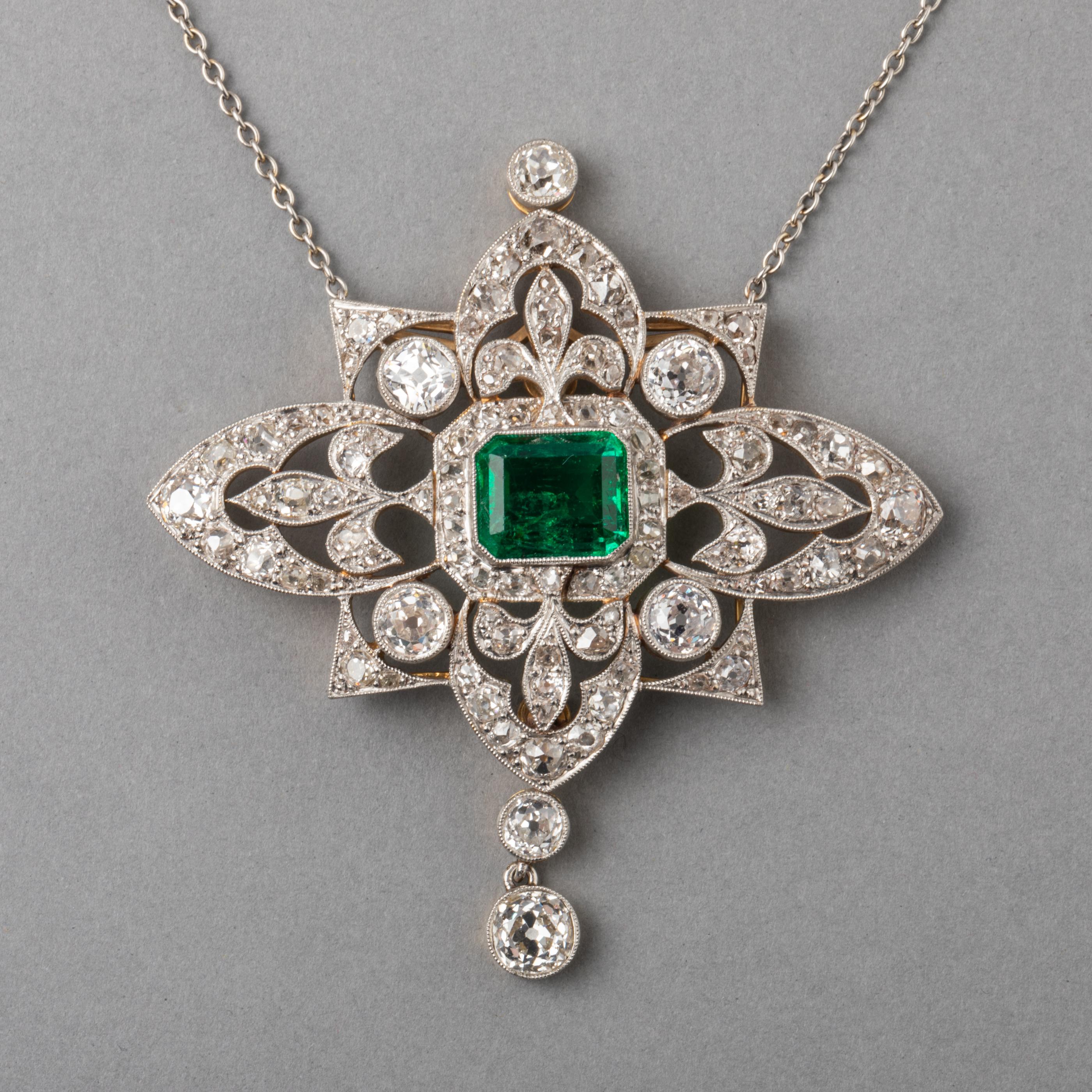 Old European Cut 7 Carat Diamonds and 4.60 Carat Colombian Antique Belle Époque Necklace