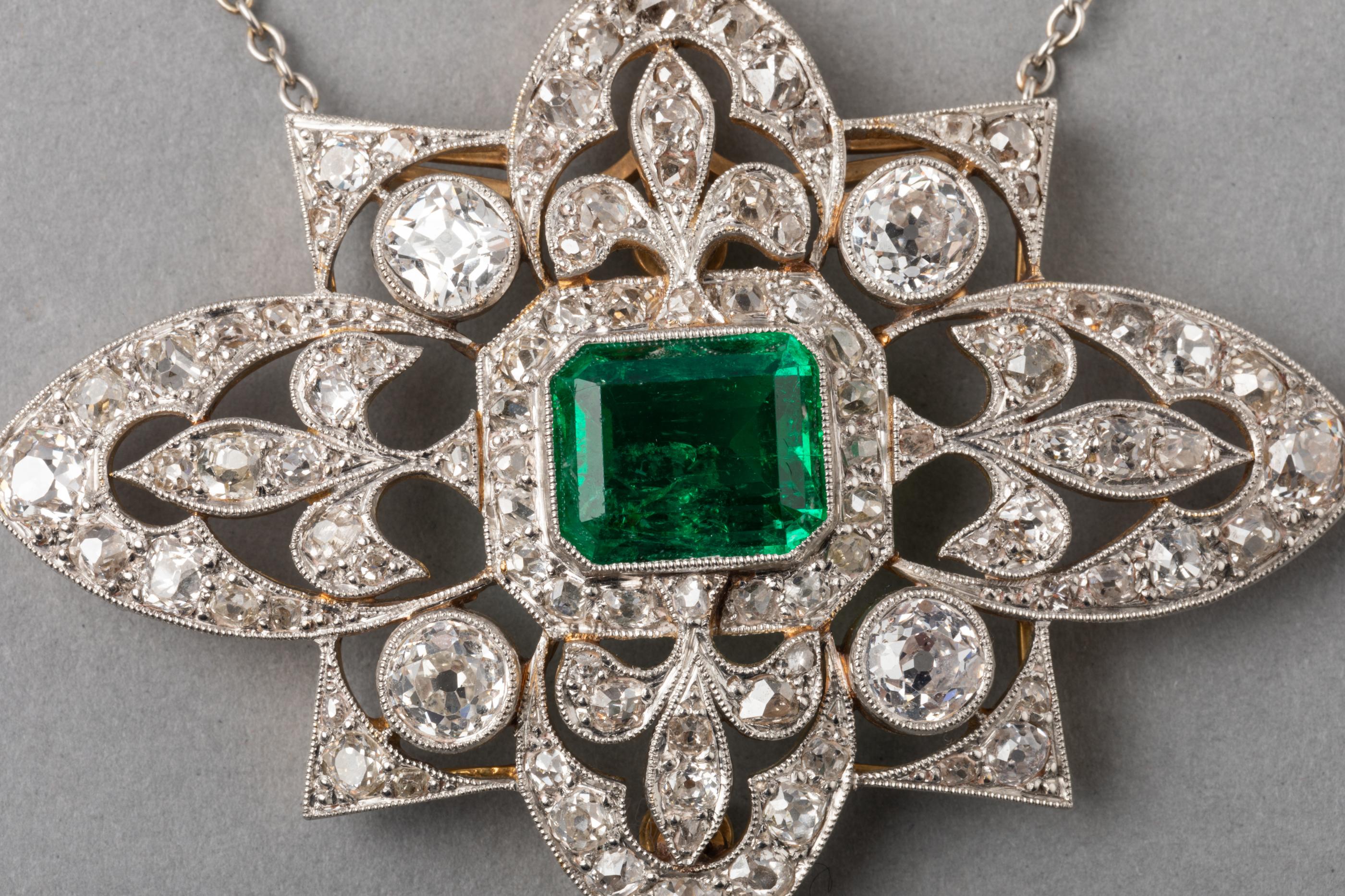 7 Carat Diamonds and 4.60 Carat Colombian Antique Belle Époque Necklace In Good Condition In Saint-Ouen, FR