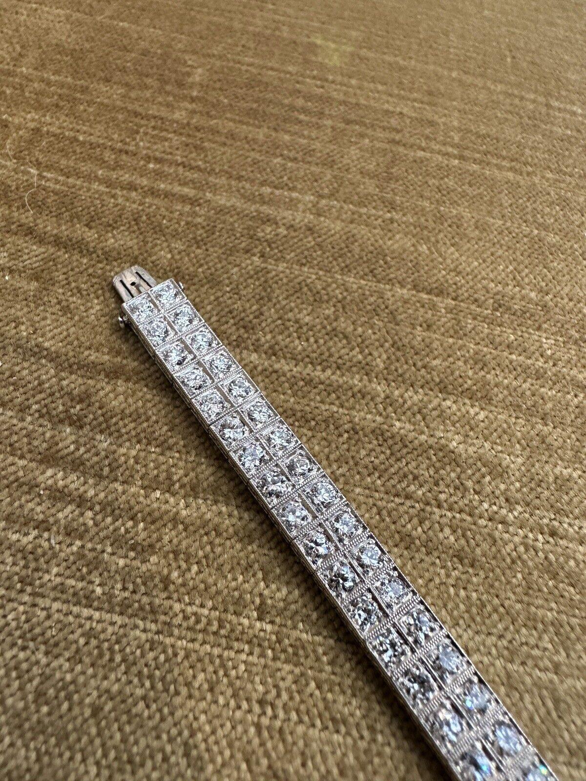 Old European Cut 7 carats Old Euro Cuts Two row Diamond Tennis Bracelet in Platinum For Sale