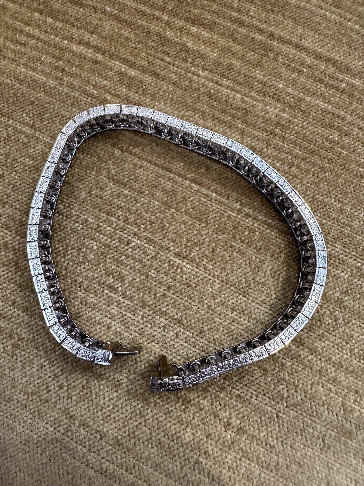 7 carats Old Euro Cuts Two row Diamond Tennis Bracelet in Platinum For Sale 1