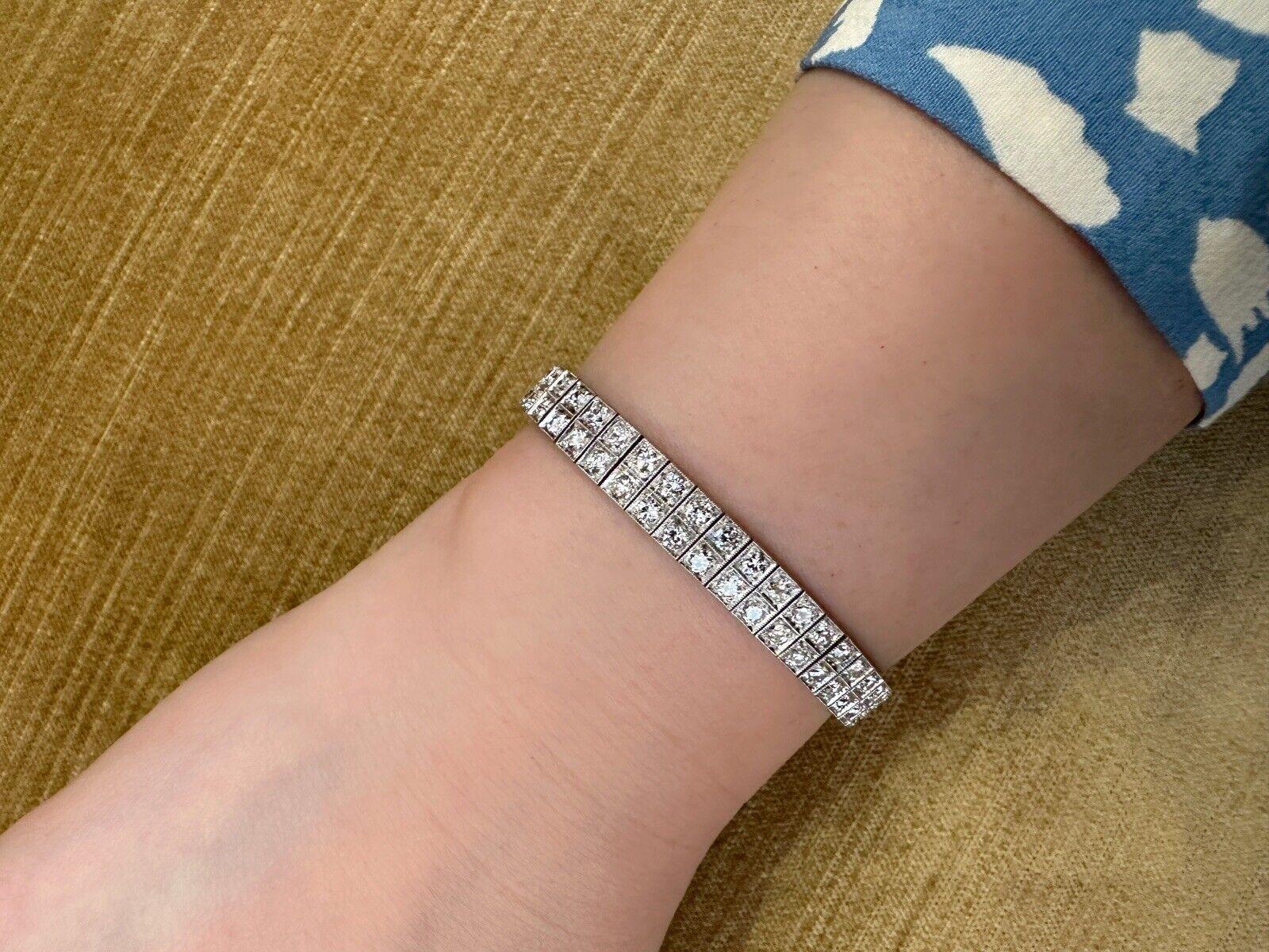7 carats Old Euro Cuts Two row Diamond Tennis Bracelet in Platinum For Sale 3