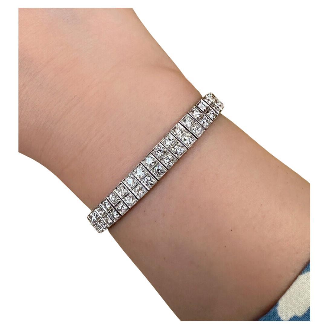 7 carats Old Euro Cuts Two row Diamond Tennis Bracelet in Platinum For Sale
