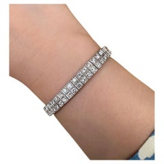 Vintage 7 carats Old Euro Cuts Two row Diamond Tennis Bracelet in Platinum