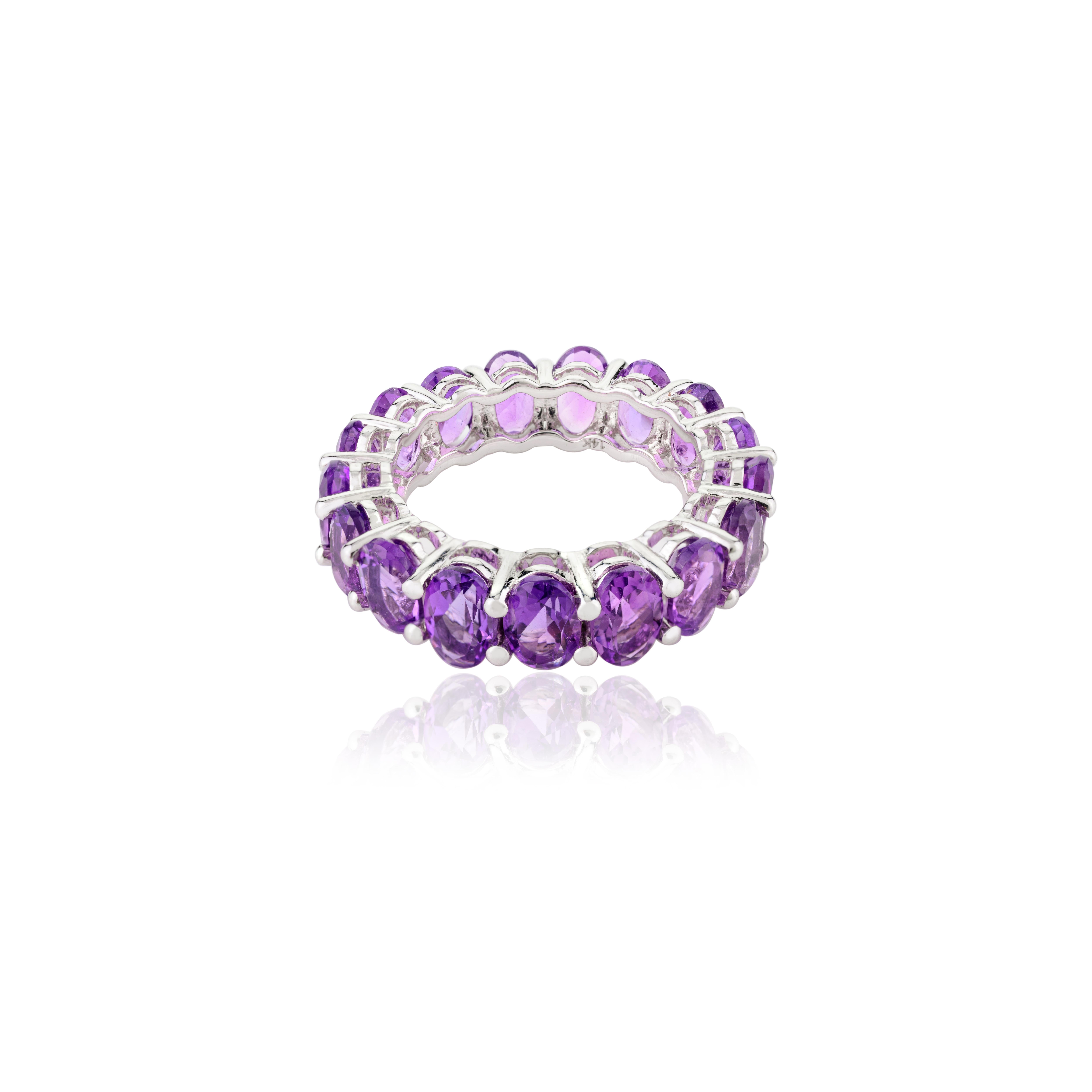 For Sale:  7 Carats Oval Full Amethyst Eternity Stackable Band Ring in 14k Solid White Gold 3