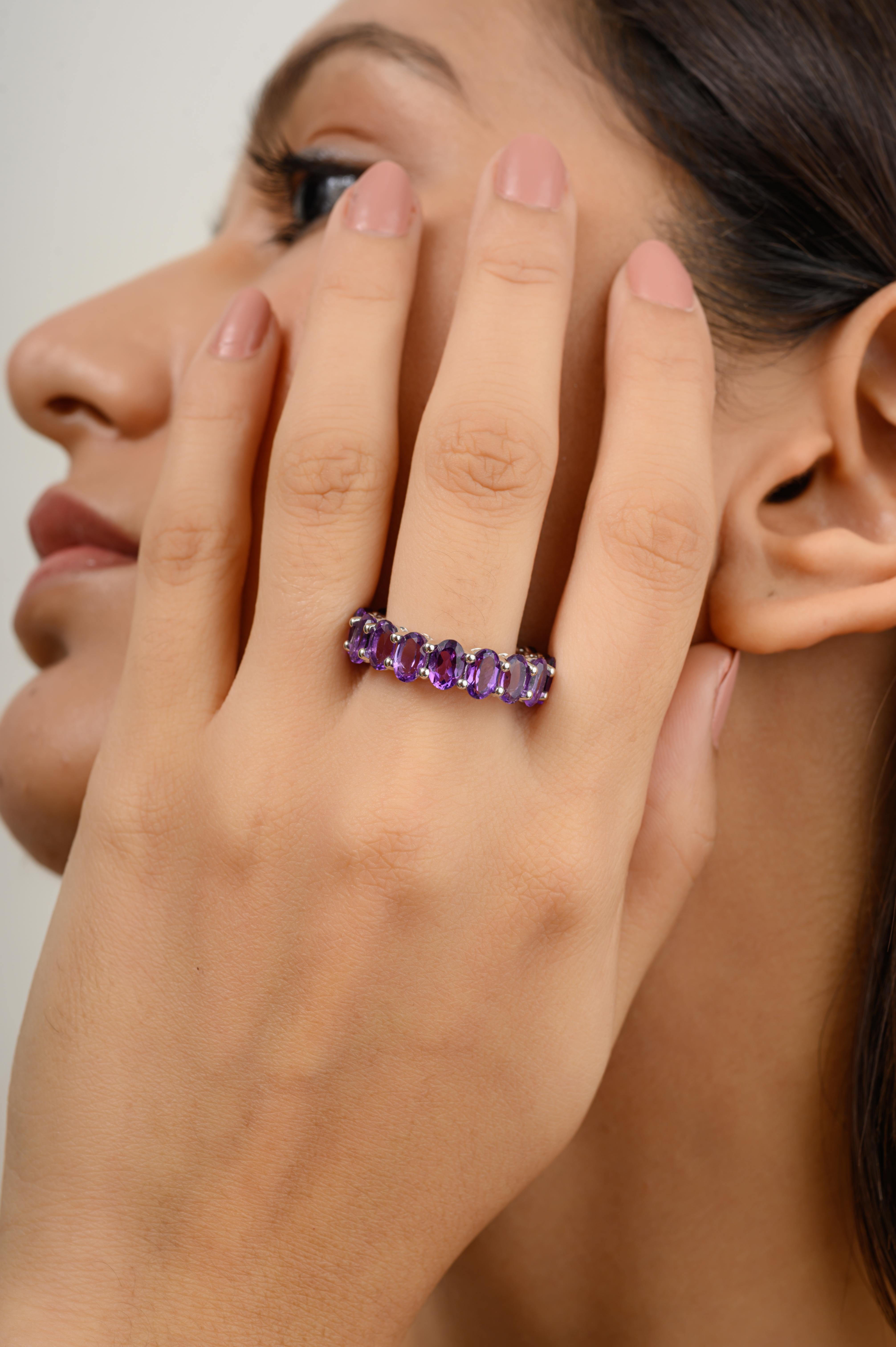 For Sale:  7 Carats Oval Full Amethyst Eternity Stackable Band Ring in 14k Solid White Gold 4