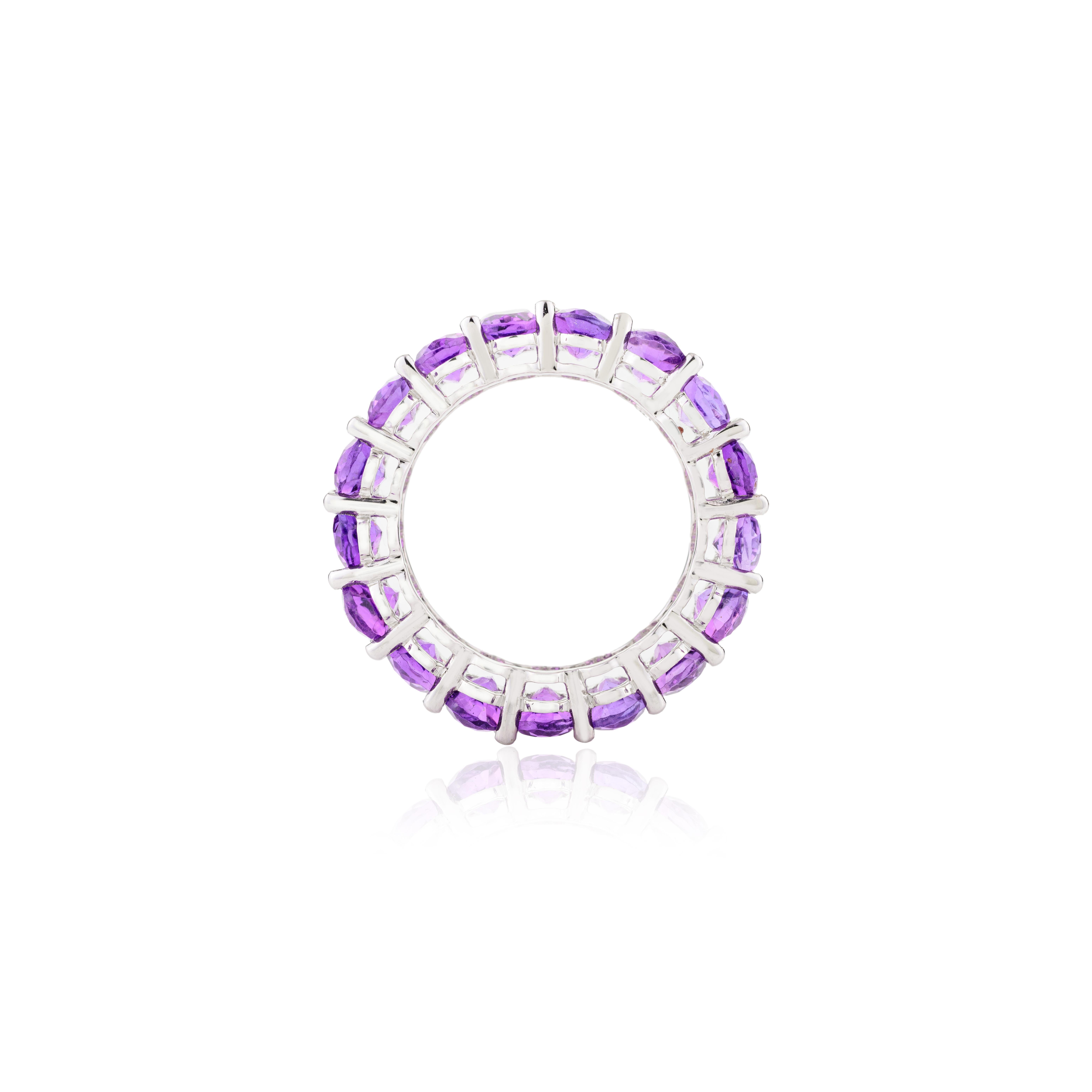 For Sale:  7 Carats Oval Full Amethyst Eternity Stackable Band Ring in 14k Solid White Gold 5