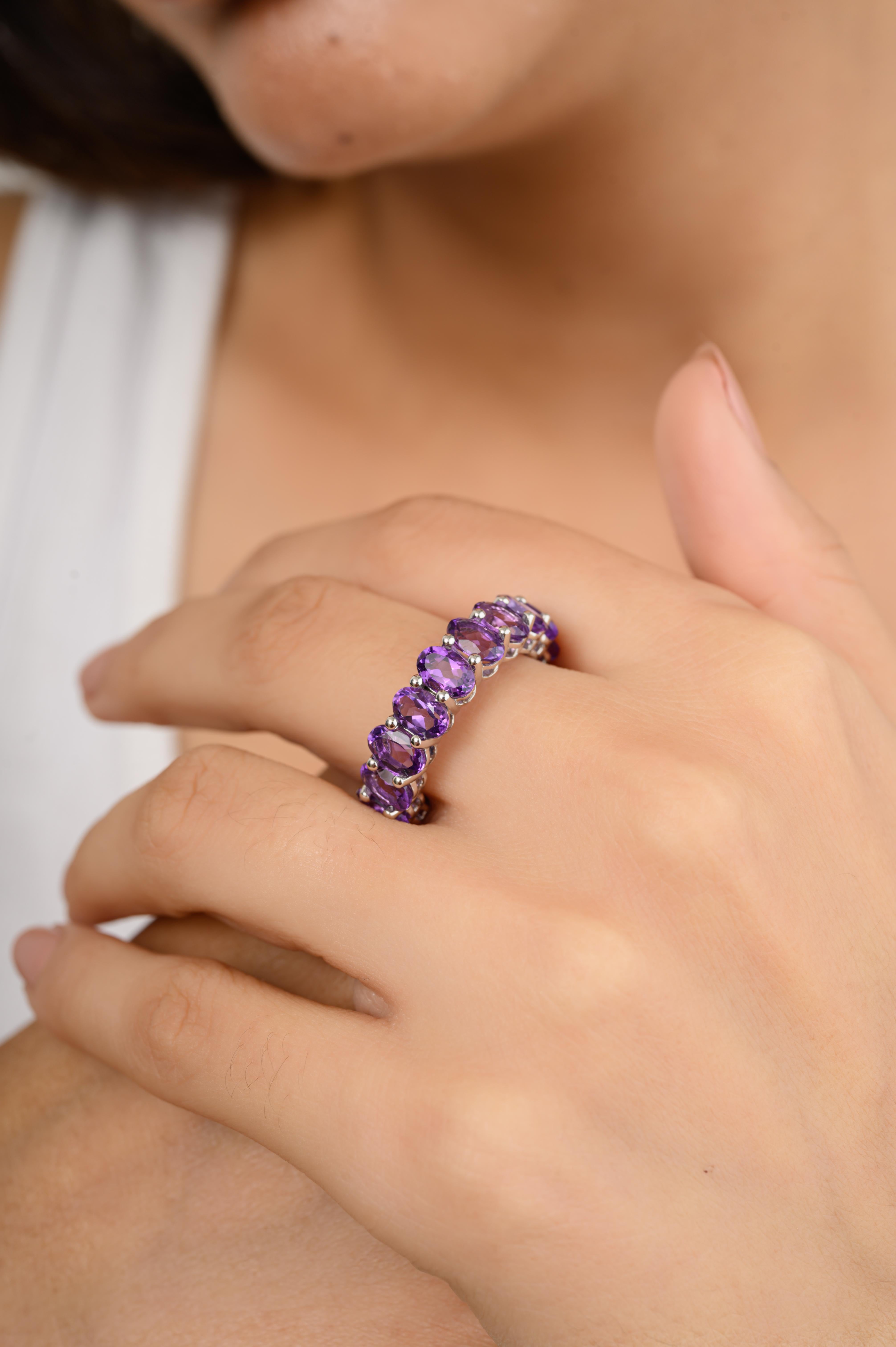 For Sale:  7 Carats Oval Full Amethyst Eternity Stackable Band Ring in 14k Solid White Gold 6