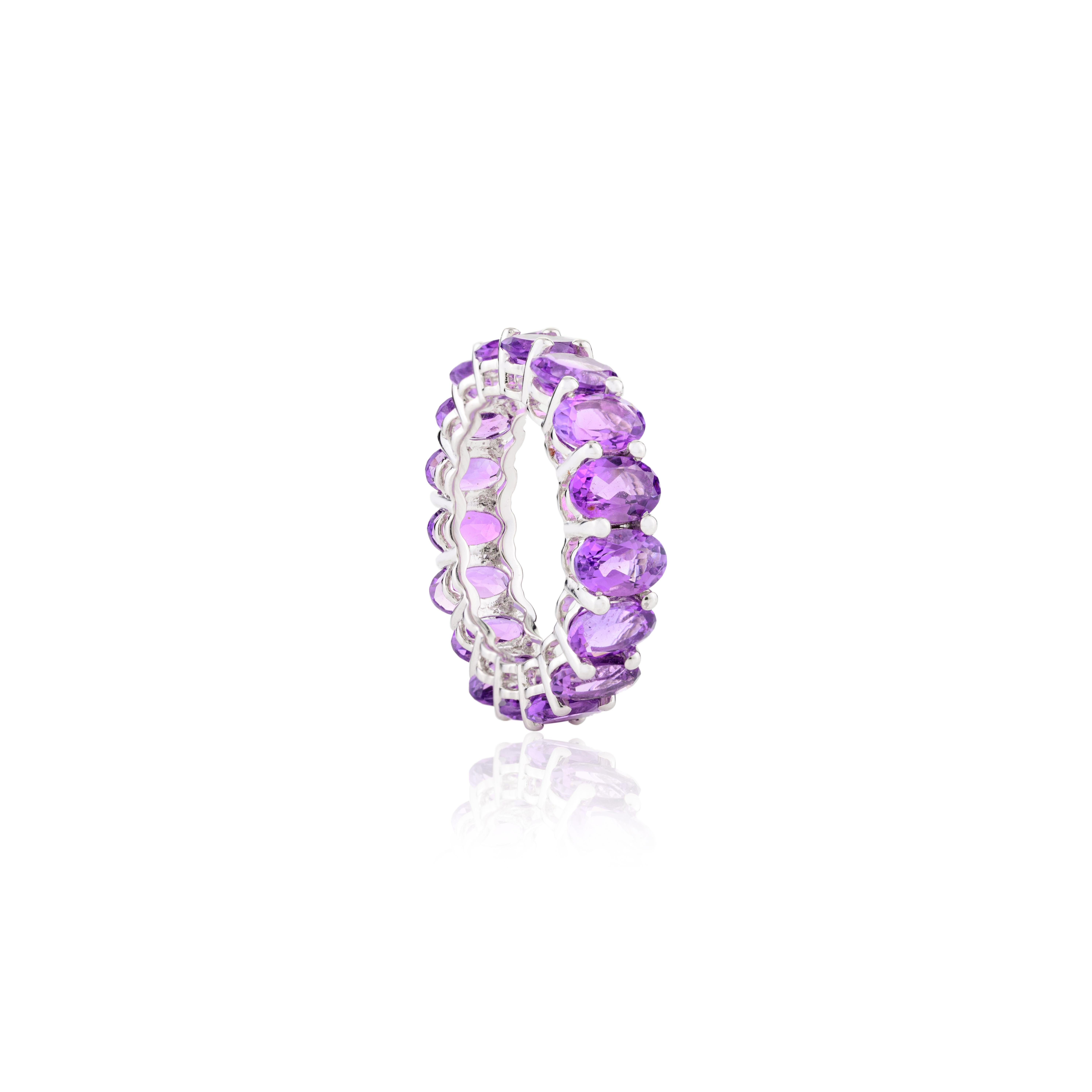 For Sale:  7 Carats Oval Full Amethyst Eternity Stackable Band Ring in 14k Solid White Gold 7