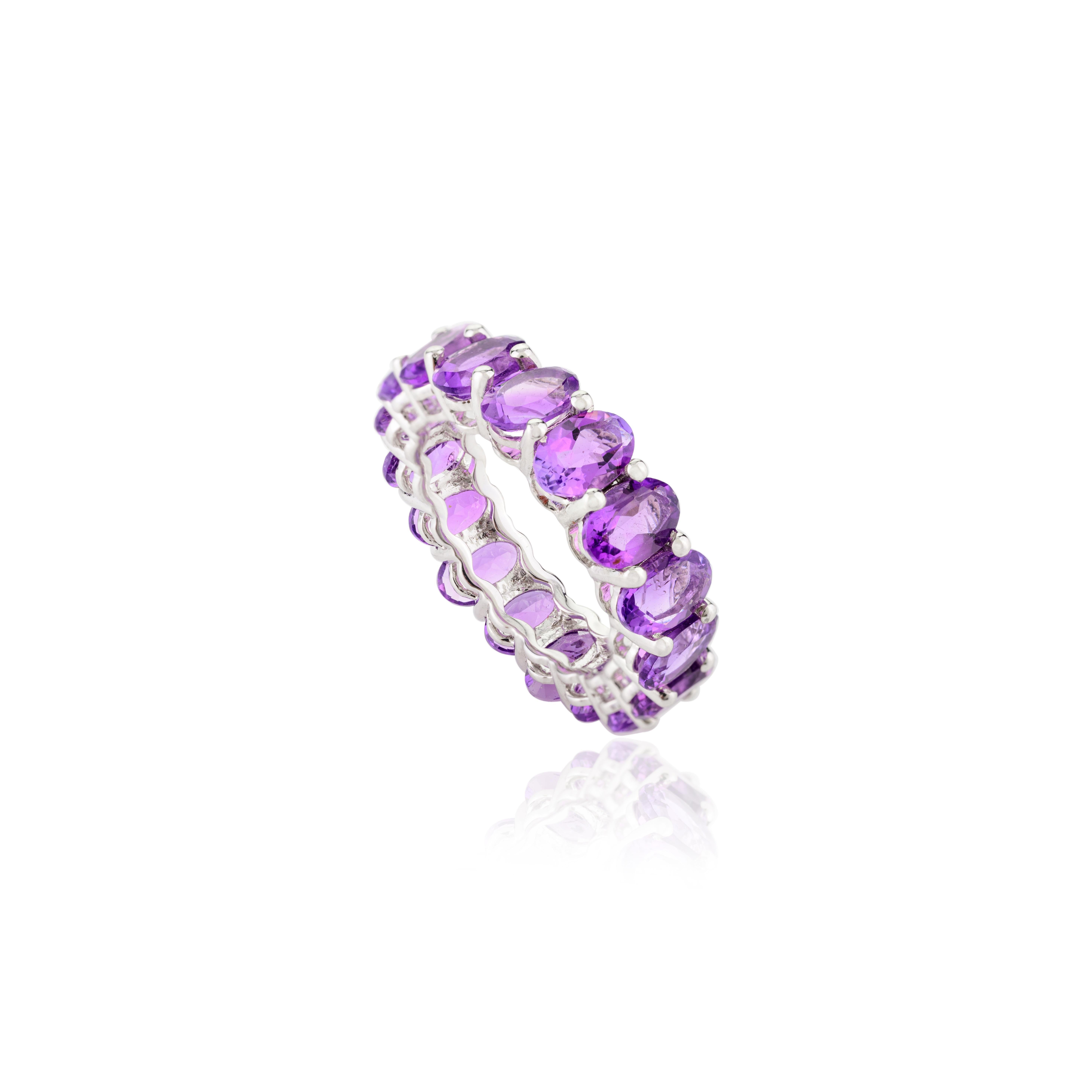 For Sale:  7 Carats Oval Full Amethyst Eternity Stackable Band Ring in 14k Solid White Gold 8
