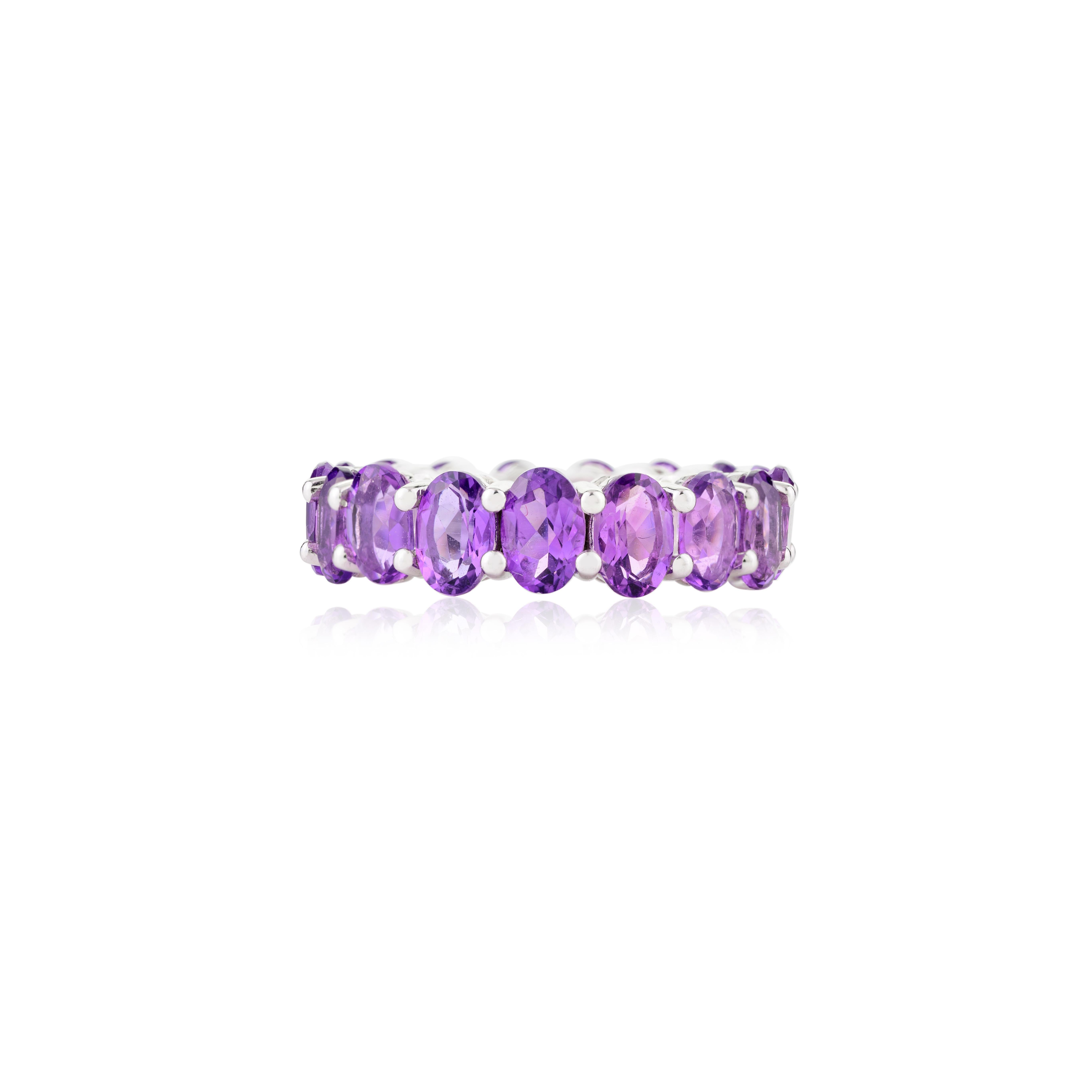 For Sale:  7 Carats Oval Full Amethyst Eternity Stackable Band Ring in 14k Solid White Gold 9