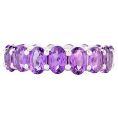7 Carats Oval Full Amethyst Eternity Stackable Band Ring in 14k Solid White Gold