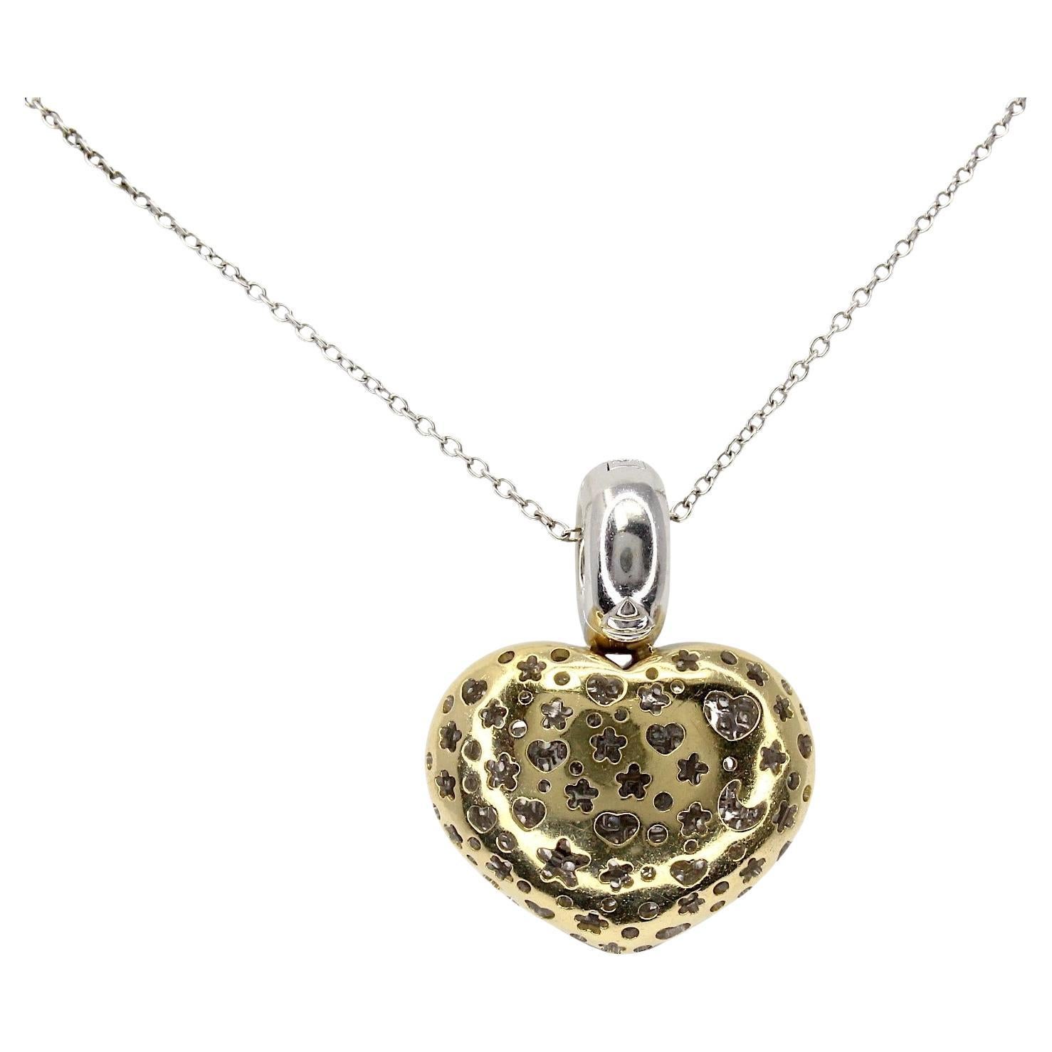Contemporary 7 Carats Pasquale Bruni Diamond Heart Necklace Crafted in 18K White Gold For Sale