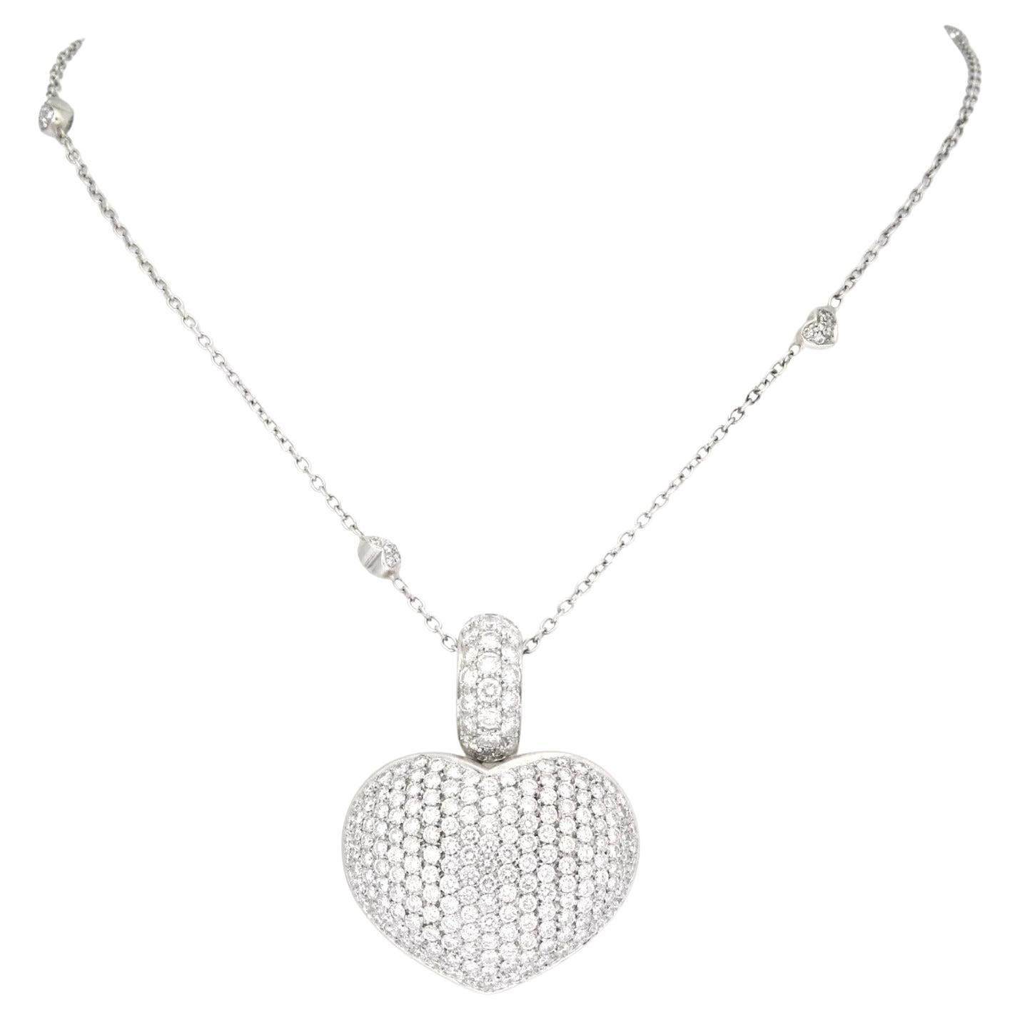Women's 7 Carats Pasquale Bruni Diamond Heart Necklace Crafted in 18K White Gold For Sale
