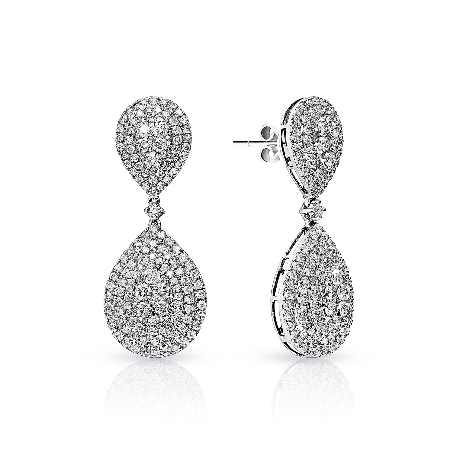 Round Cut 7 Carats Round Brilliant Diamond Tear Drop Earrings Certified For Sale