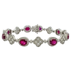 7 carats Ruby Bracelet with Diamond medallions in 18 karat white gold