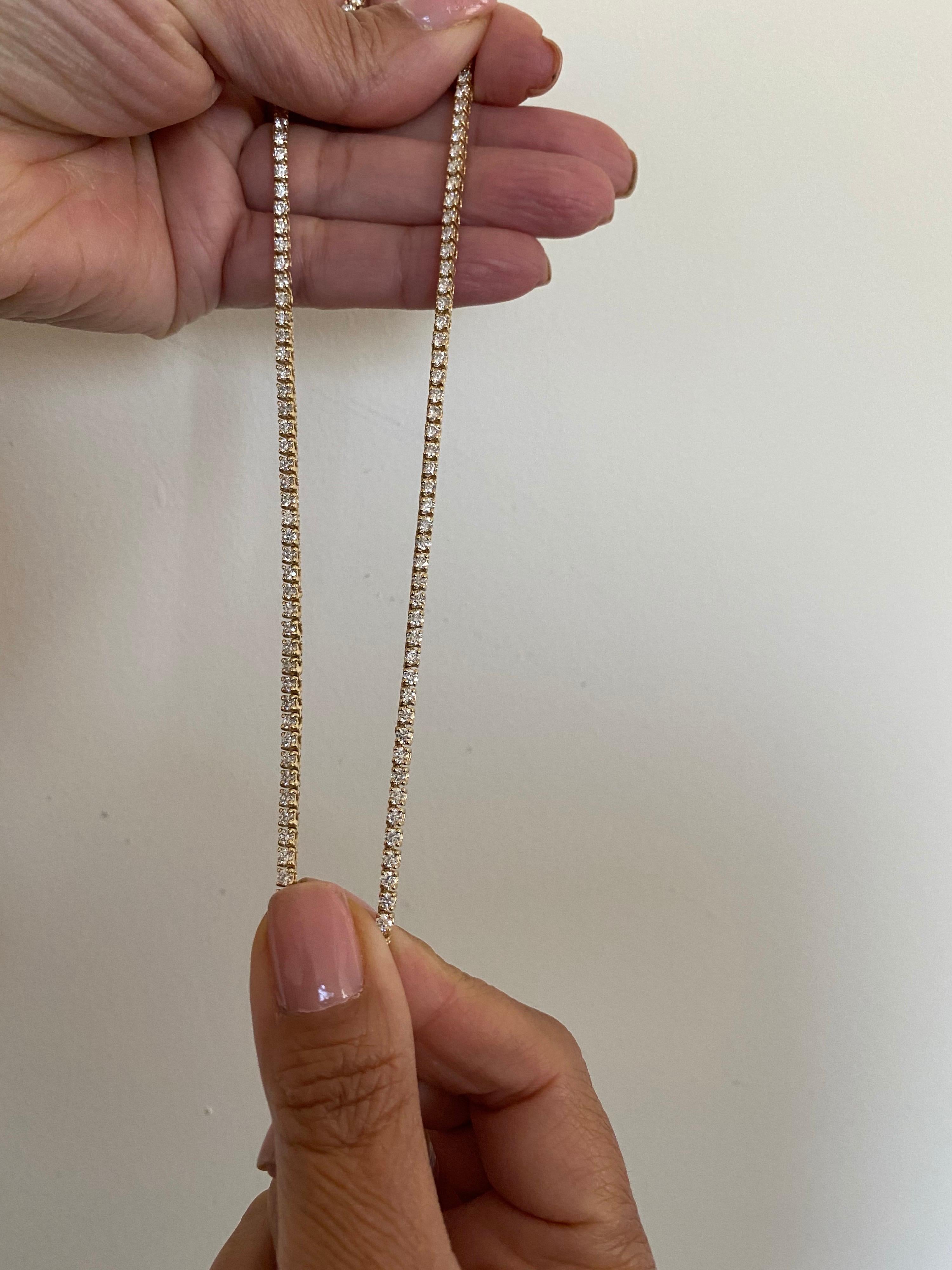 7 Carats Yellow Gold Tennis Necklace In New Condition In Great Neck, NY