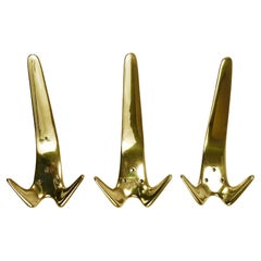 6 Carl Aubock Large Vintage Brass Wall Coat Hooks #4056, Austria, 1950s